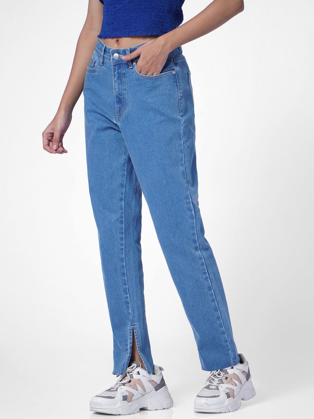 Blue High Rise Straight Fit Jeans