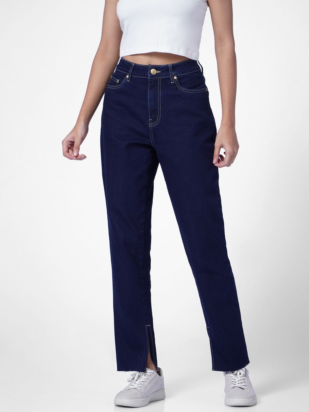 Dark Blue High Rise Straight Fit Jeans