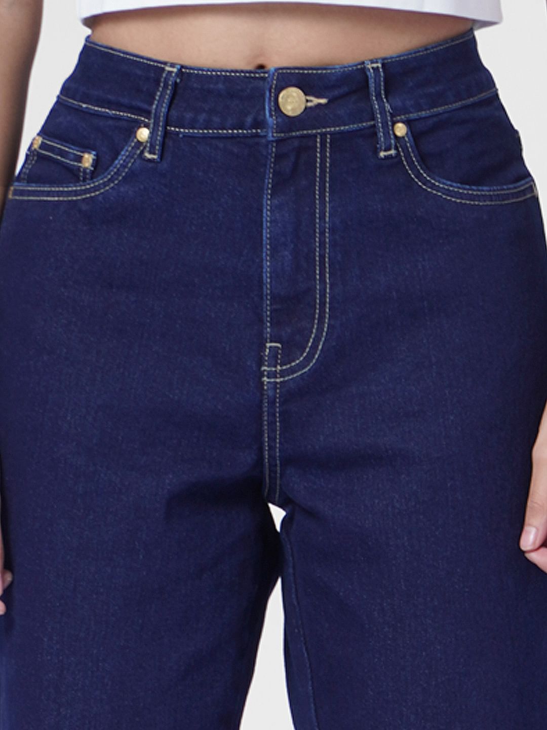 Dark Blue High Rise Straight Fit Jeans