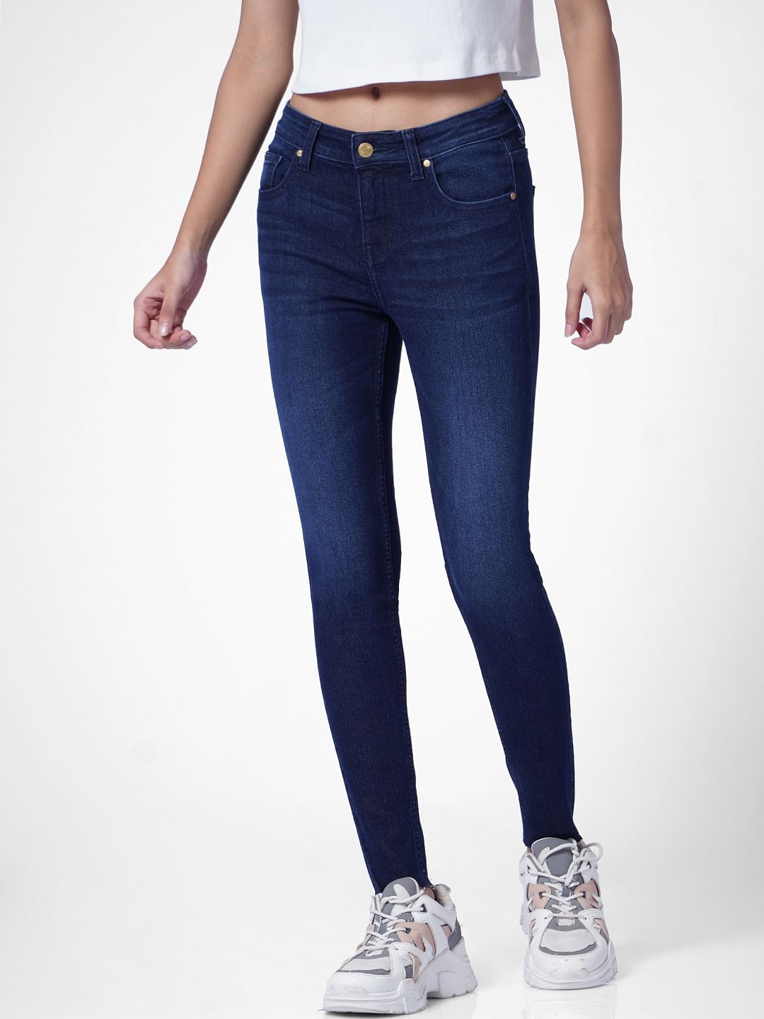 Dark Blue Mid Rise Skinny Jeans