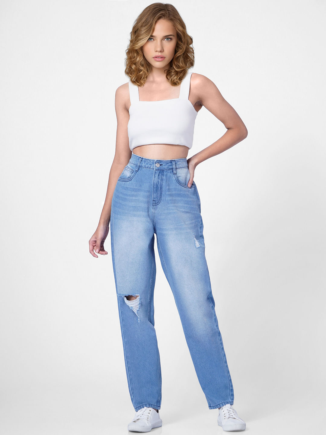 Light Blue High Rise Distressed Boyfriend Jeans