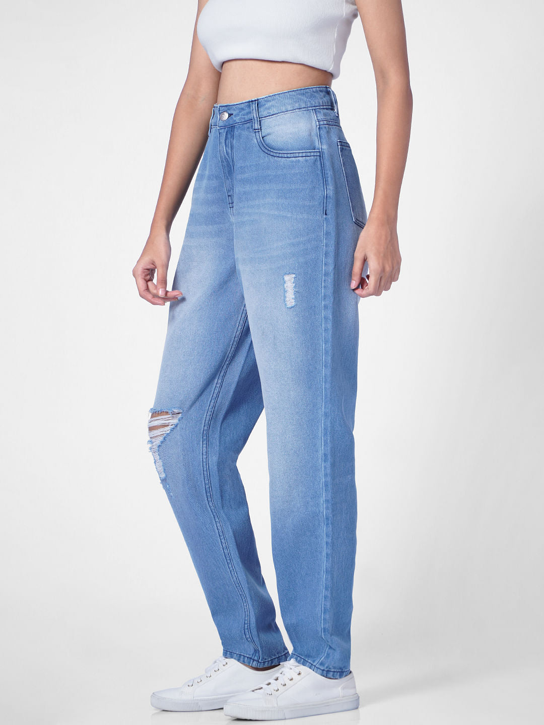 Light Blue High Rise Distressed Boyfriend Jeans