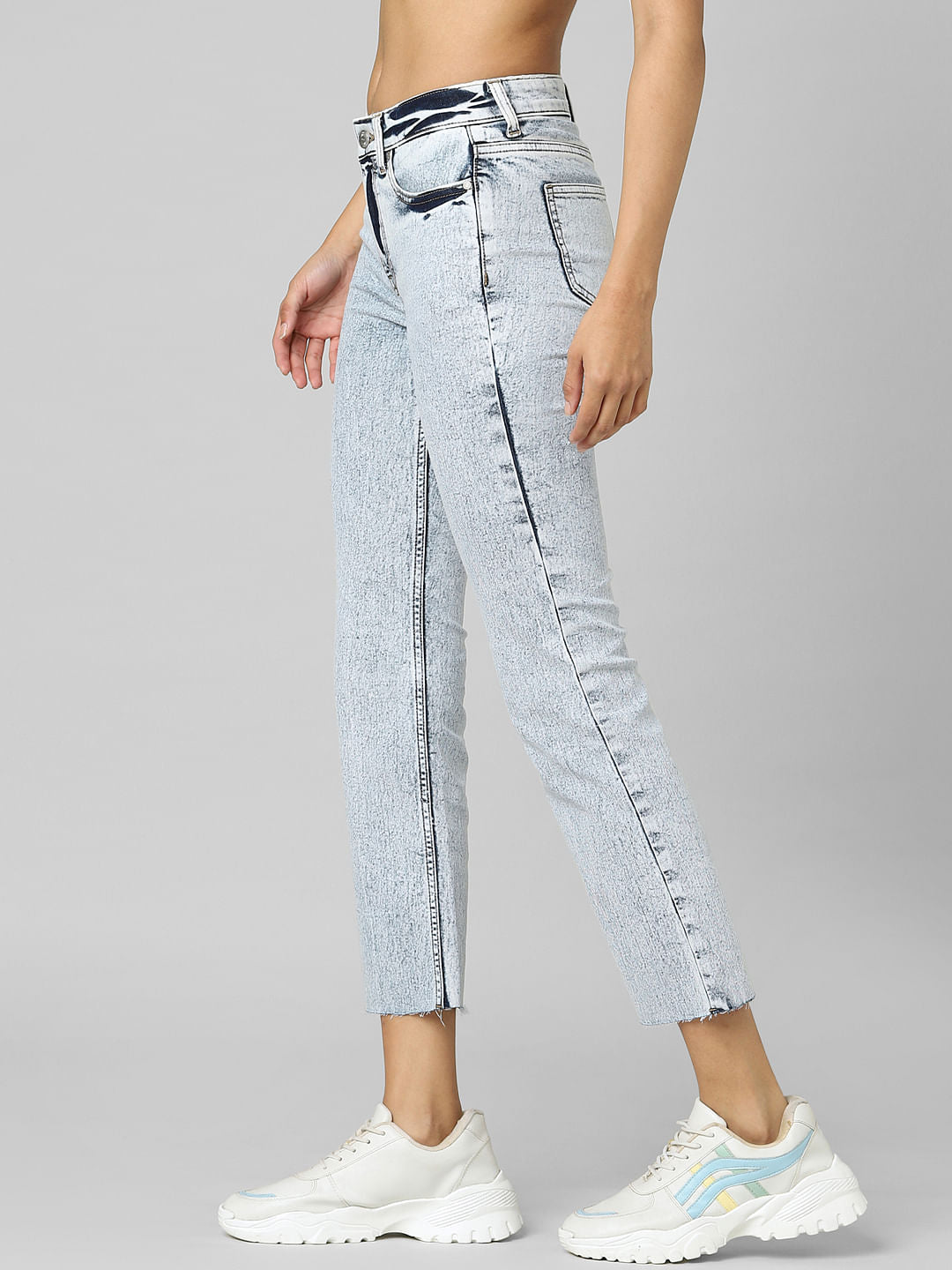 Blue Mid Rise Flared Cropped Jeans
