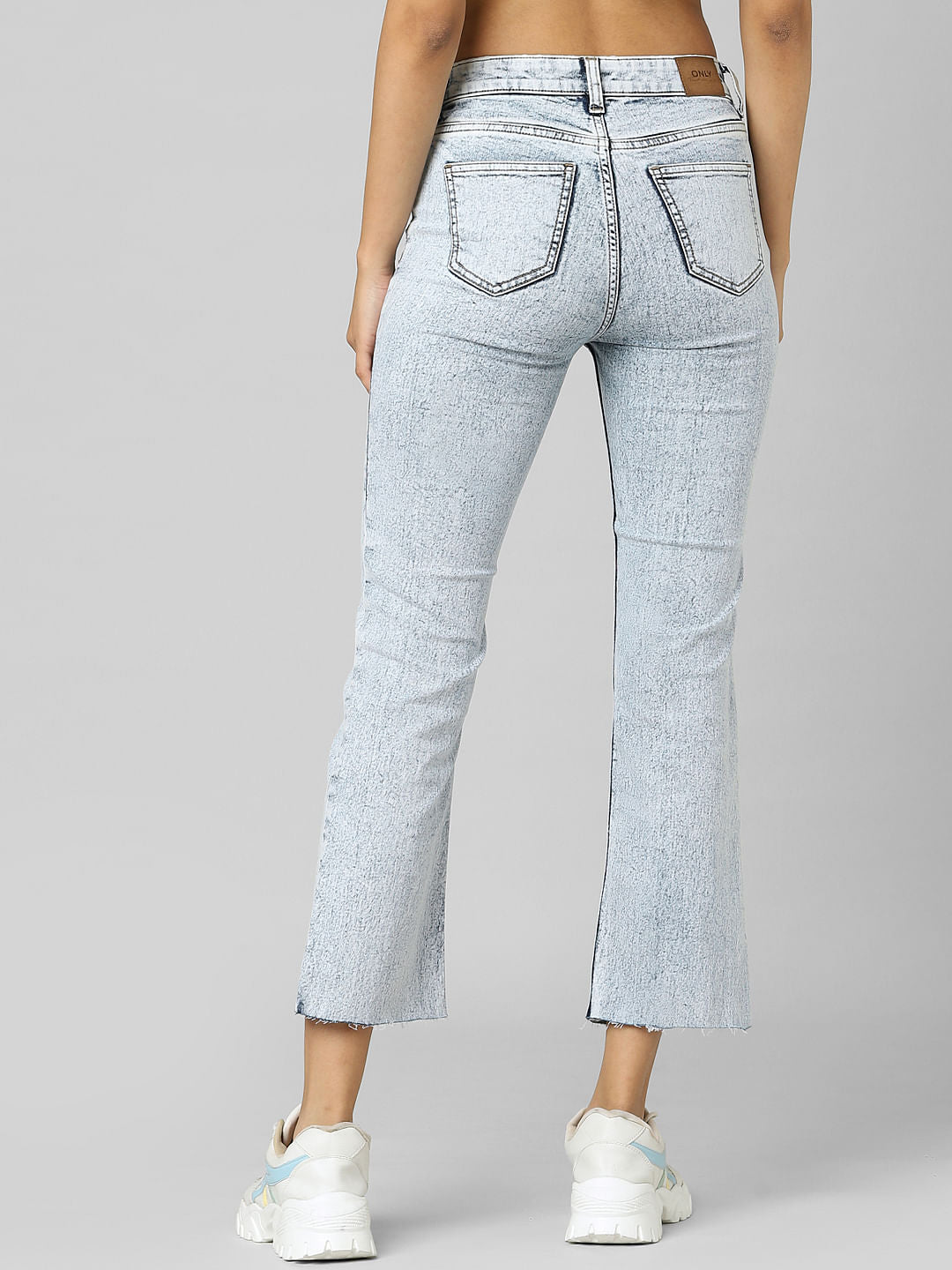 Blue Mid Rise Flared Cropped Jeans