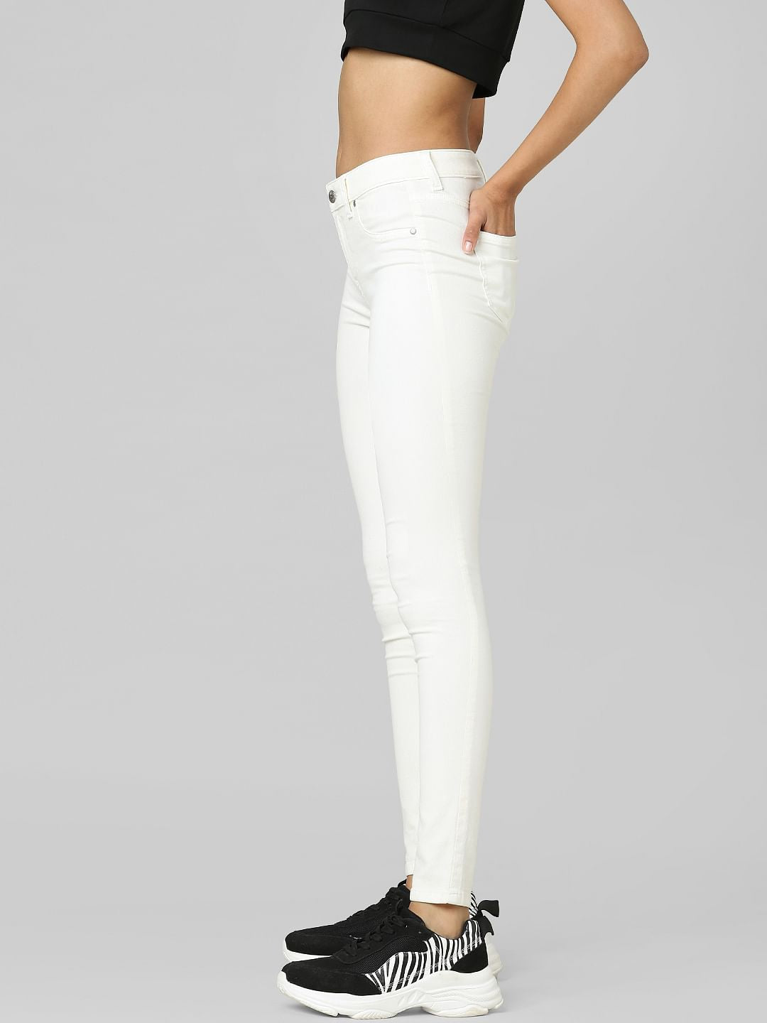 White Mid Rise Skinny Jeans