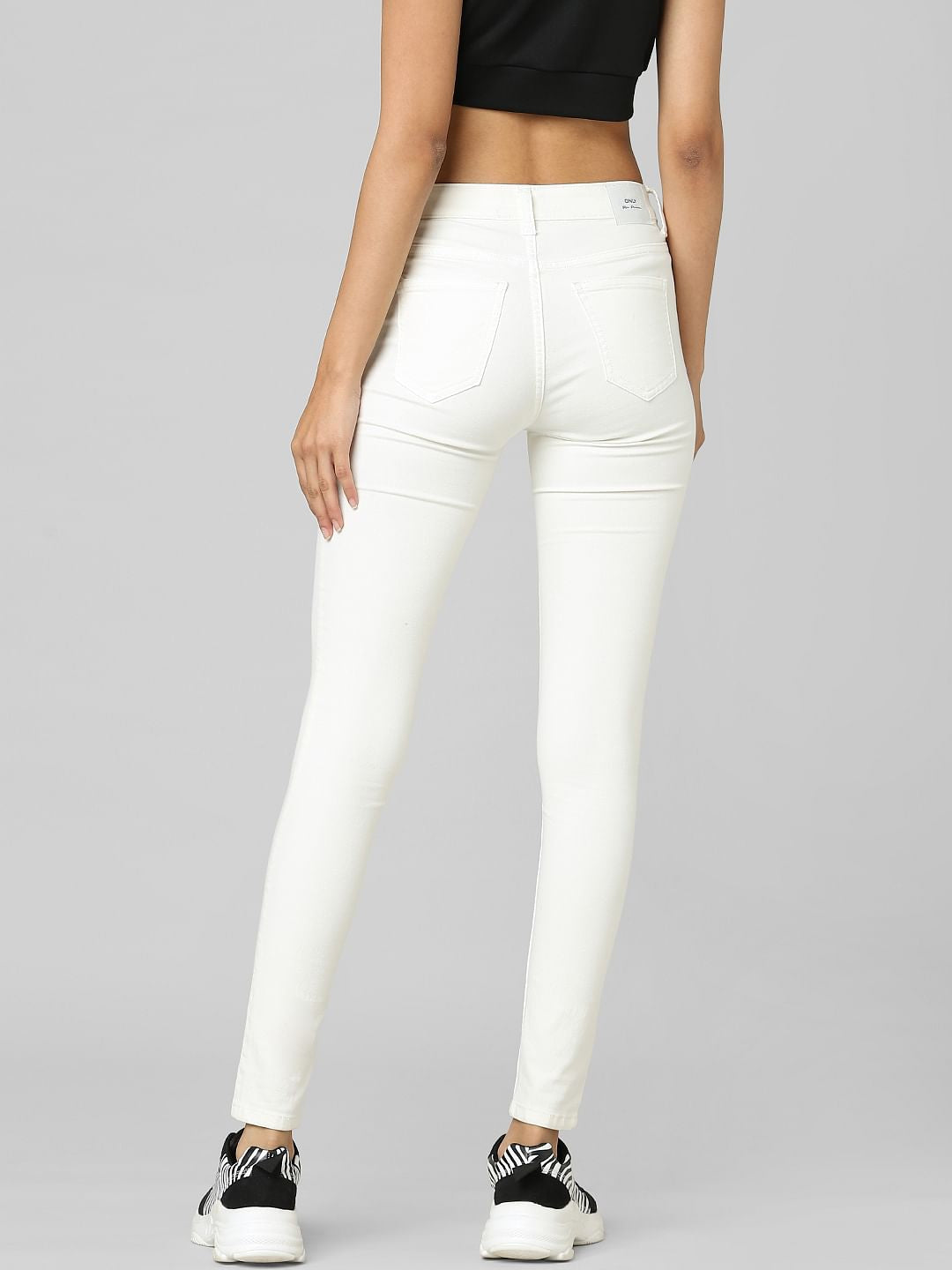 White Mid Rise Skinny Jeans