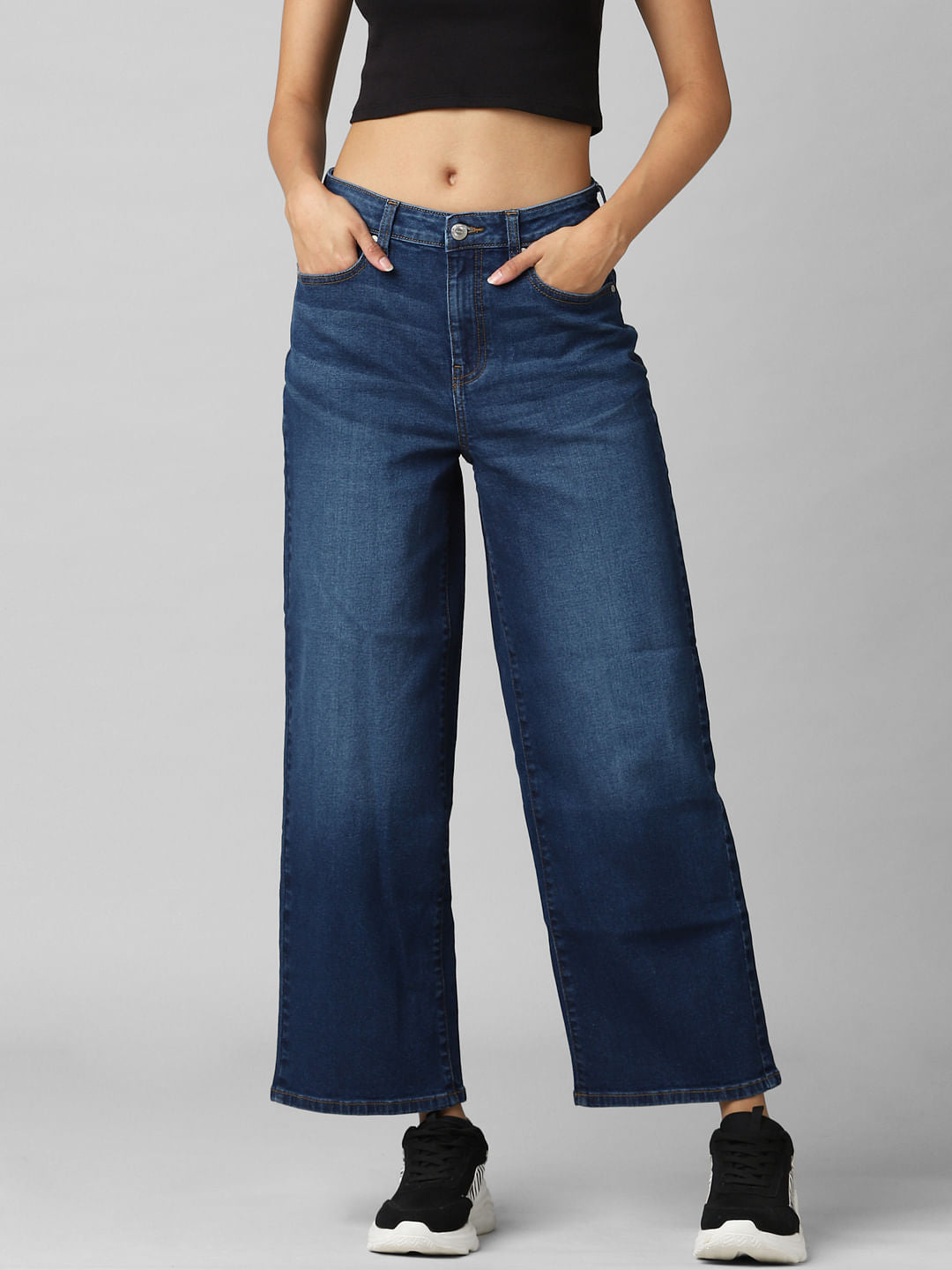 Blue High Rise Wide Leg Jeans