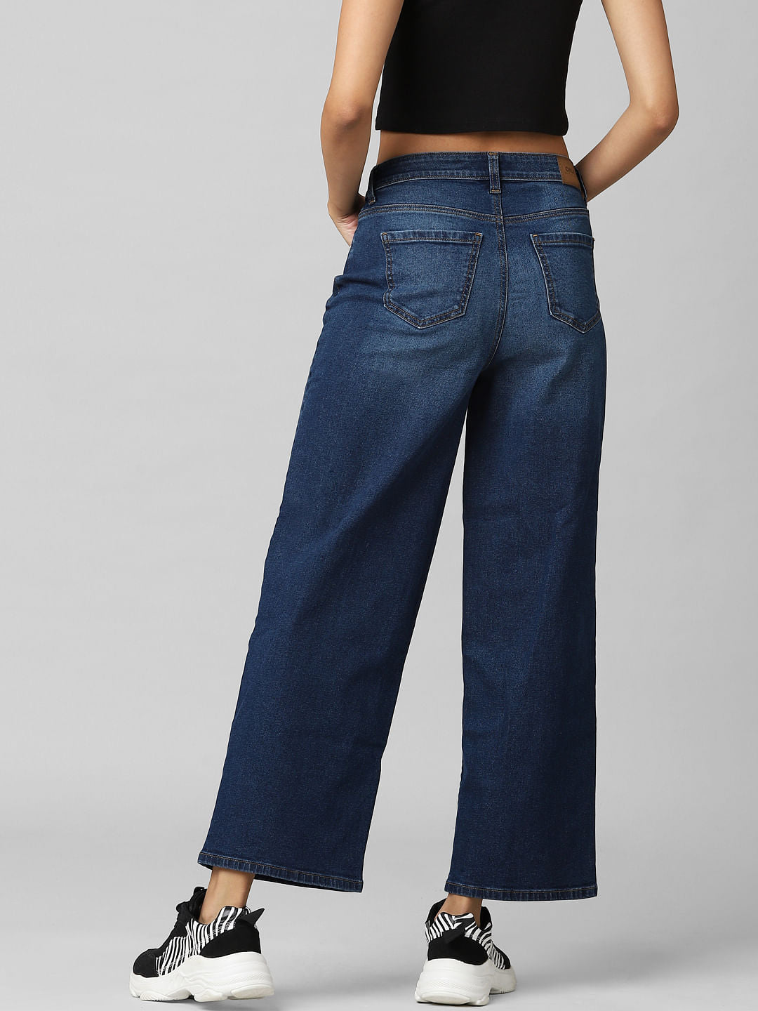 Blue High Rise Wide Leg Jeans