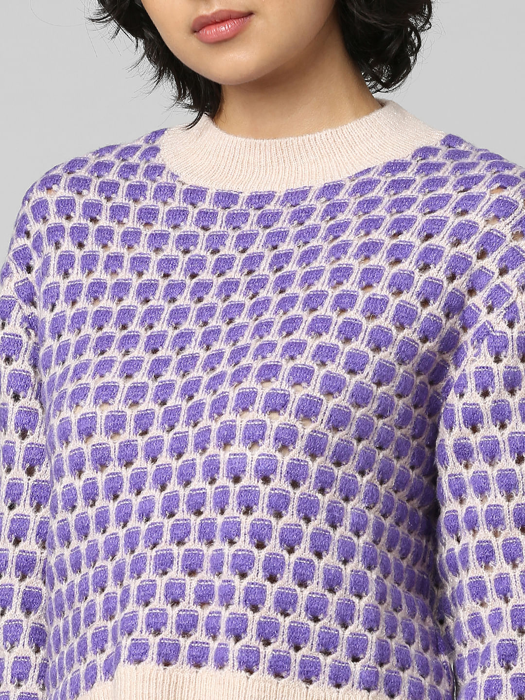Purple Printed Structure Knit Pullover