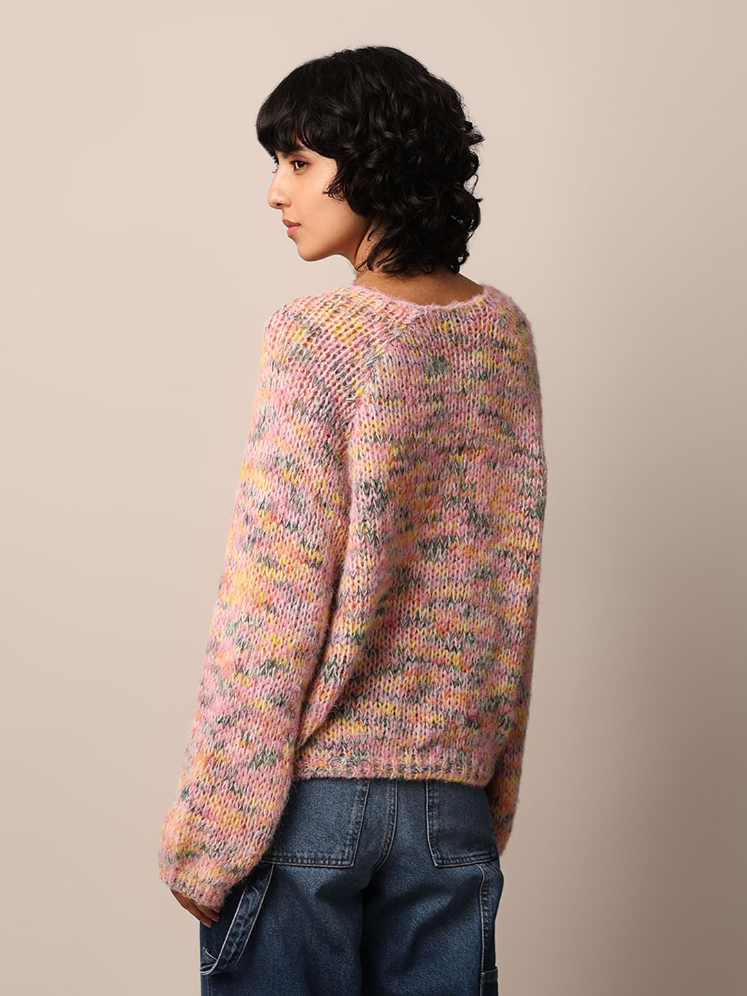 Multi-Colour Rib-Knit Oversized Pullover