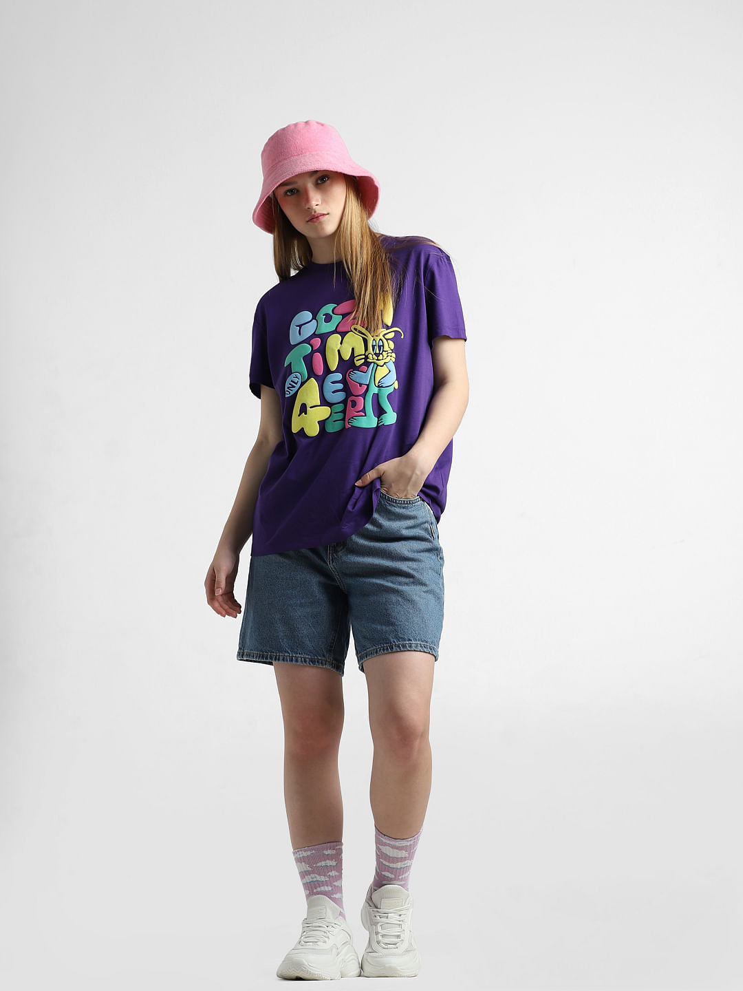 Purple Typographic Print T-Shirt