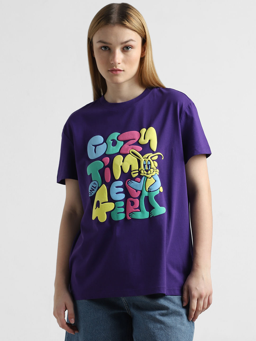 Purple Typographic Print T-Shirt