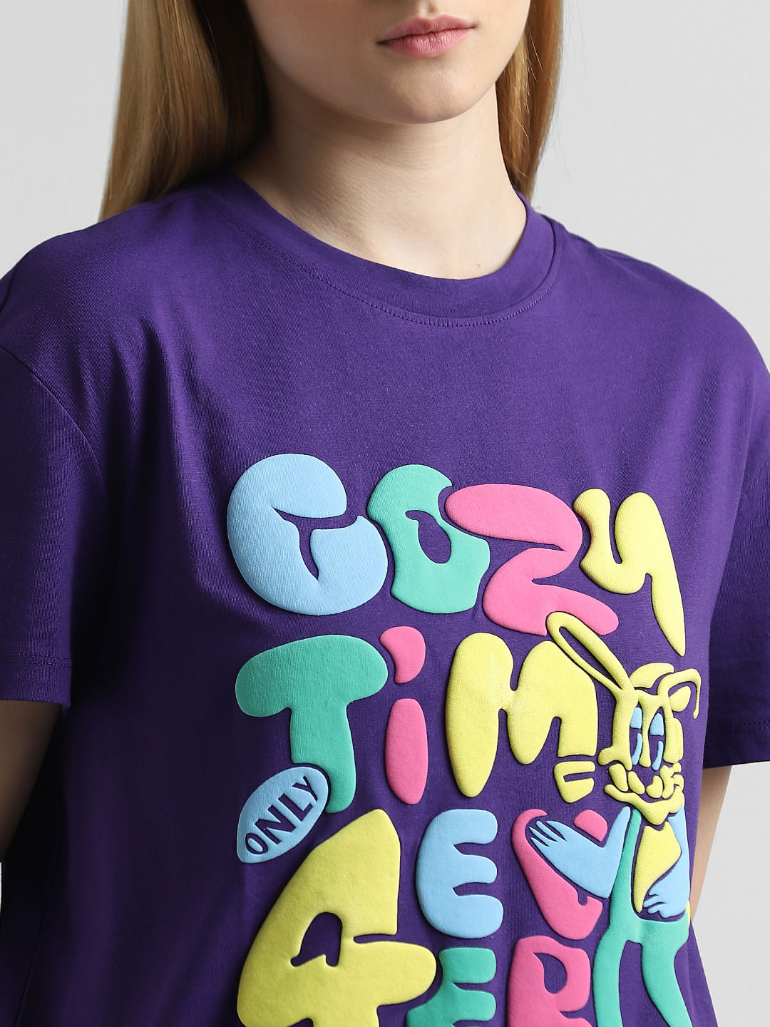 Purple Typographic Print T-Shirt