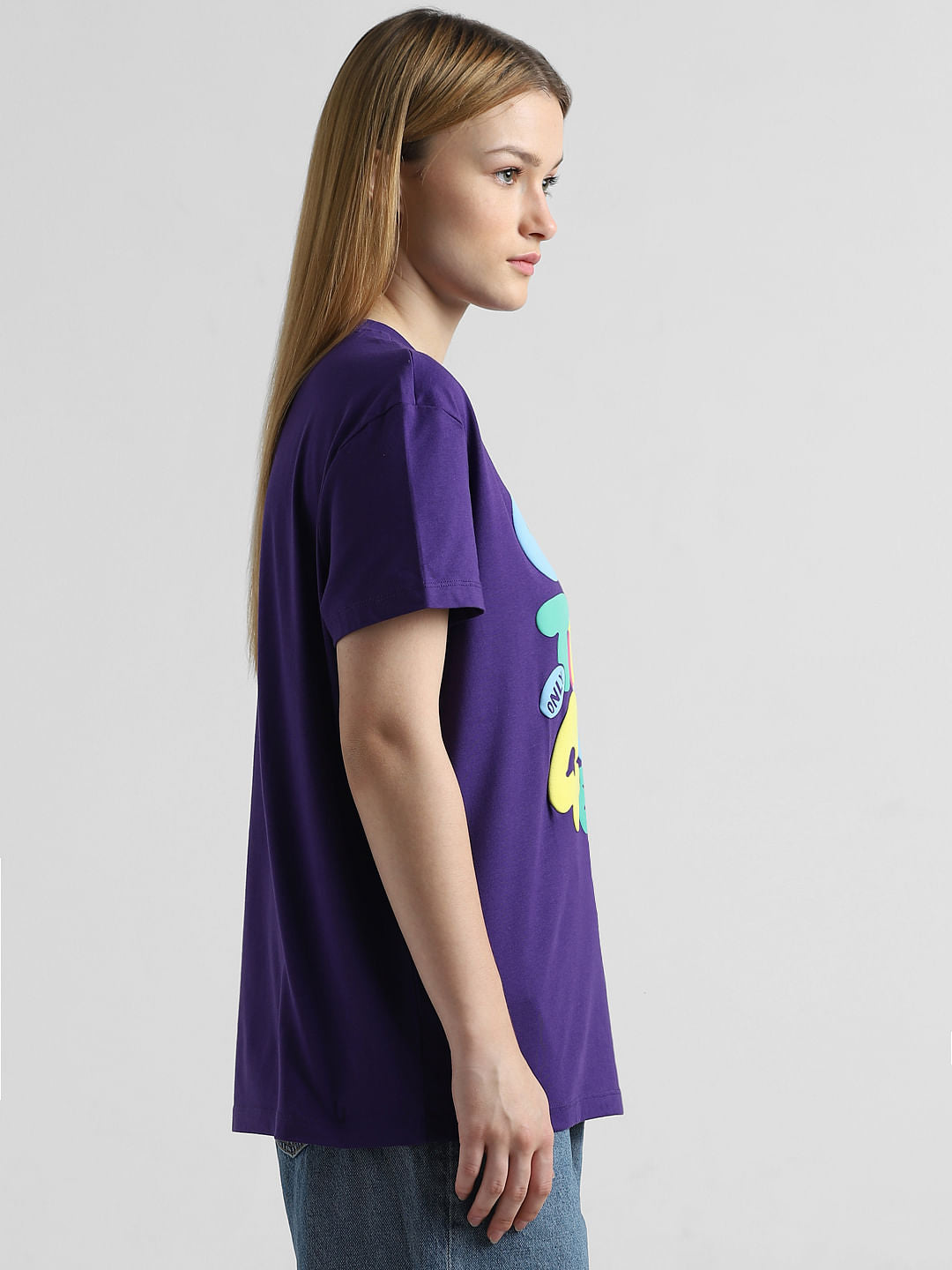 Purple Typographic Print T-Shirt