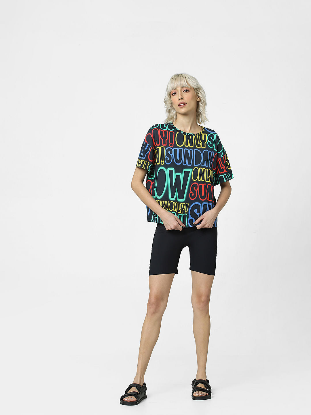 Black All Over Text Print T-Shirt