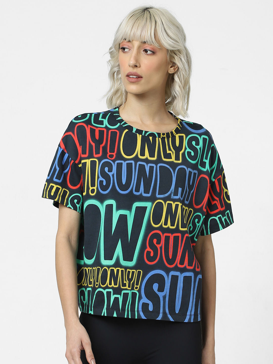 Black All Over Text Print T-Shirt
