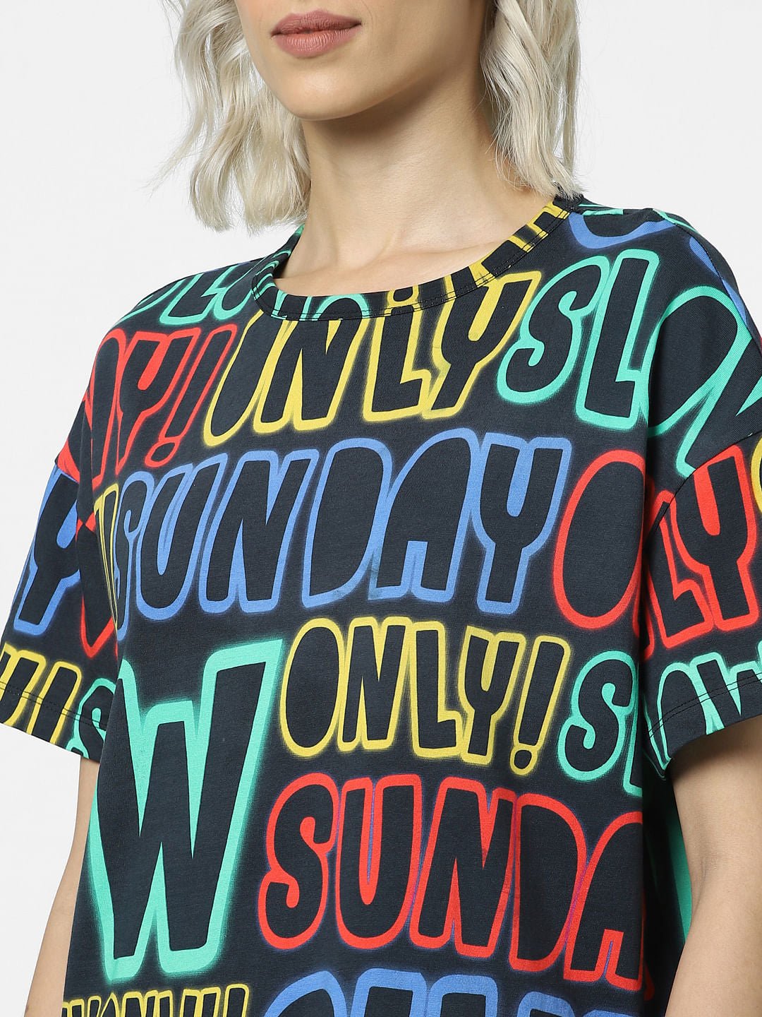 Black All Over Text Print T-Shirt