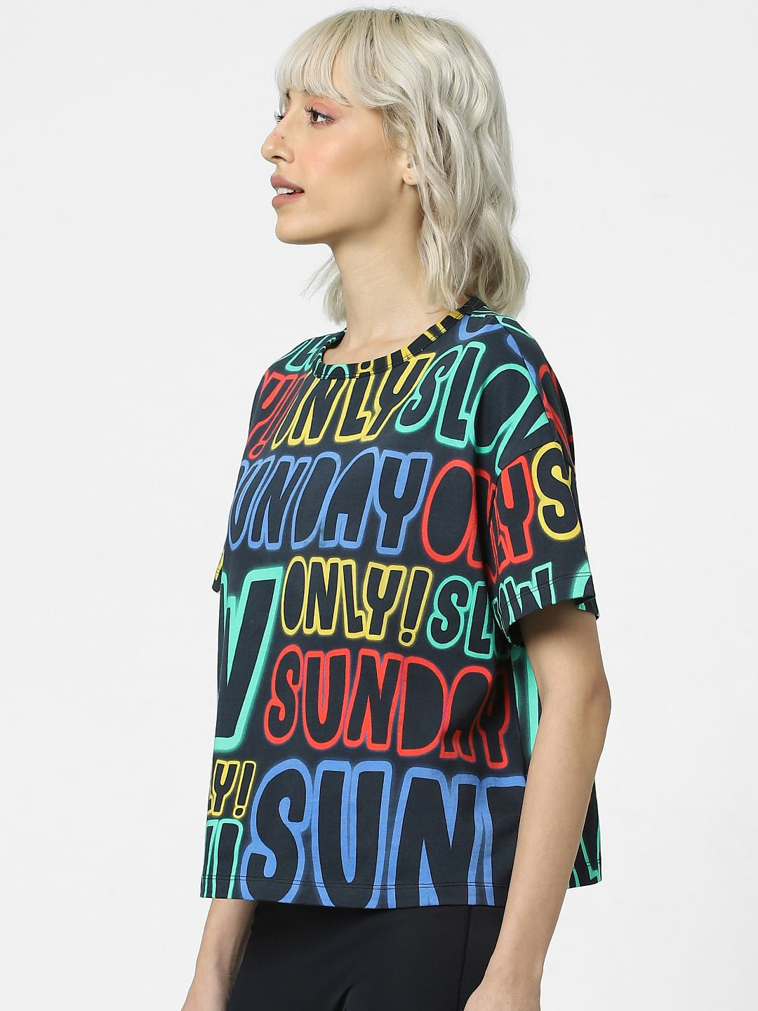 Black All Over Text Print T-Shirt