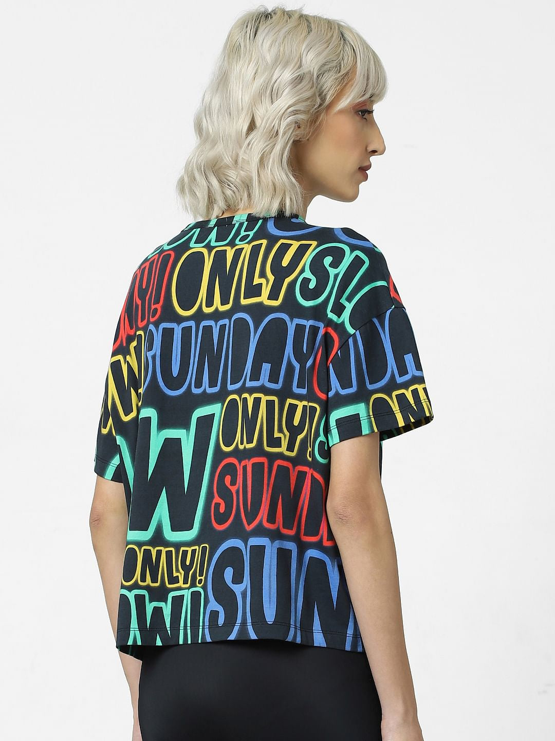 Black All Over Text Print T-Shirt