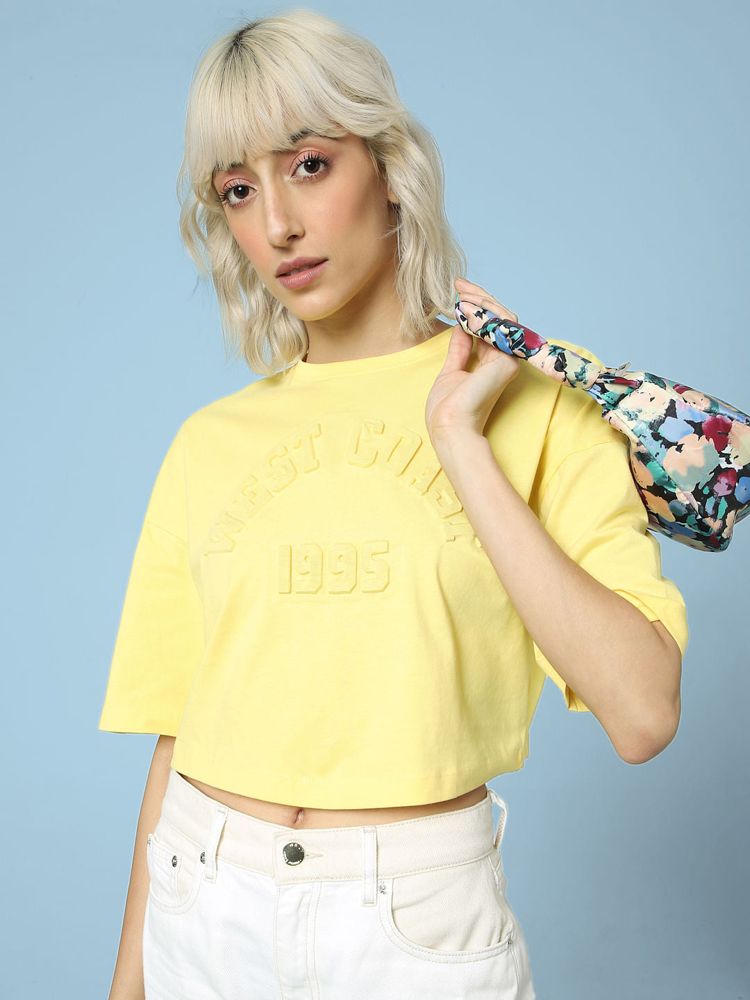 Yellow Boxy Cropped Cotton T-Shirt