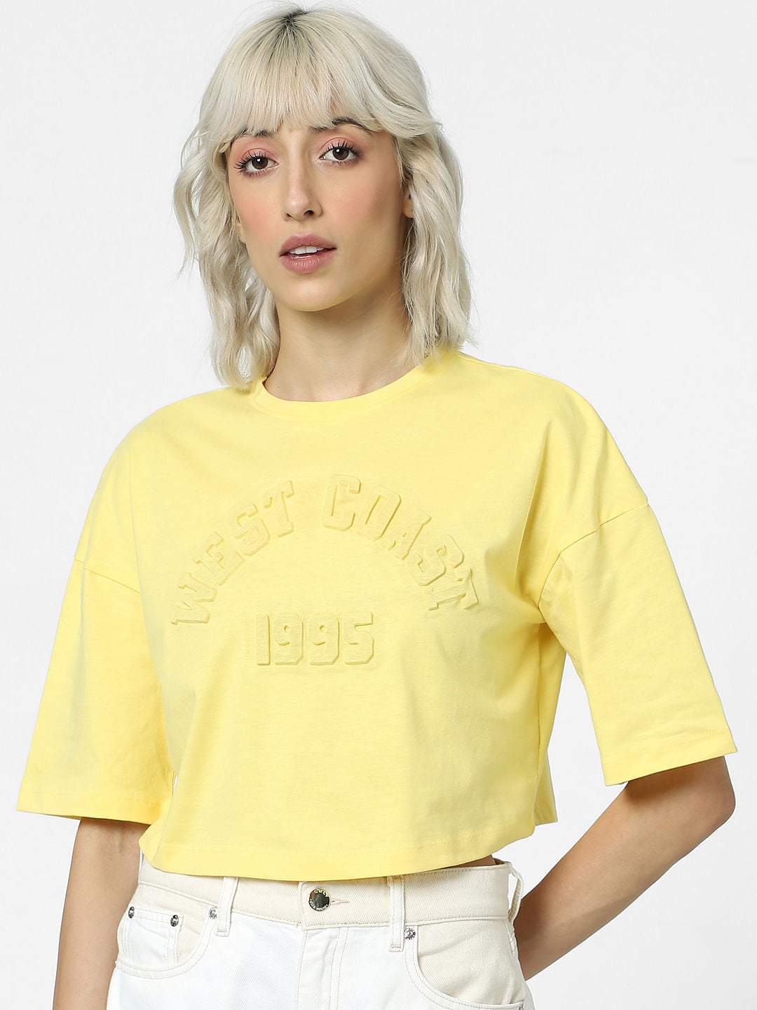 Yellow Boxy Cropped Cotton T-Shirt