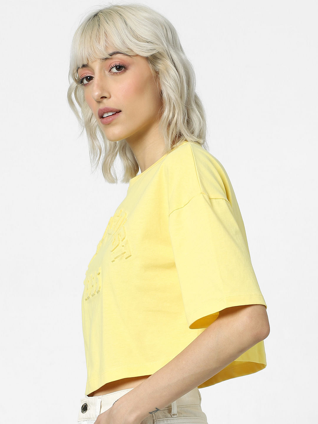 Yellow Boxy Cropped Cotton T-Shirt