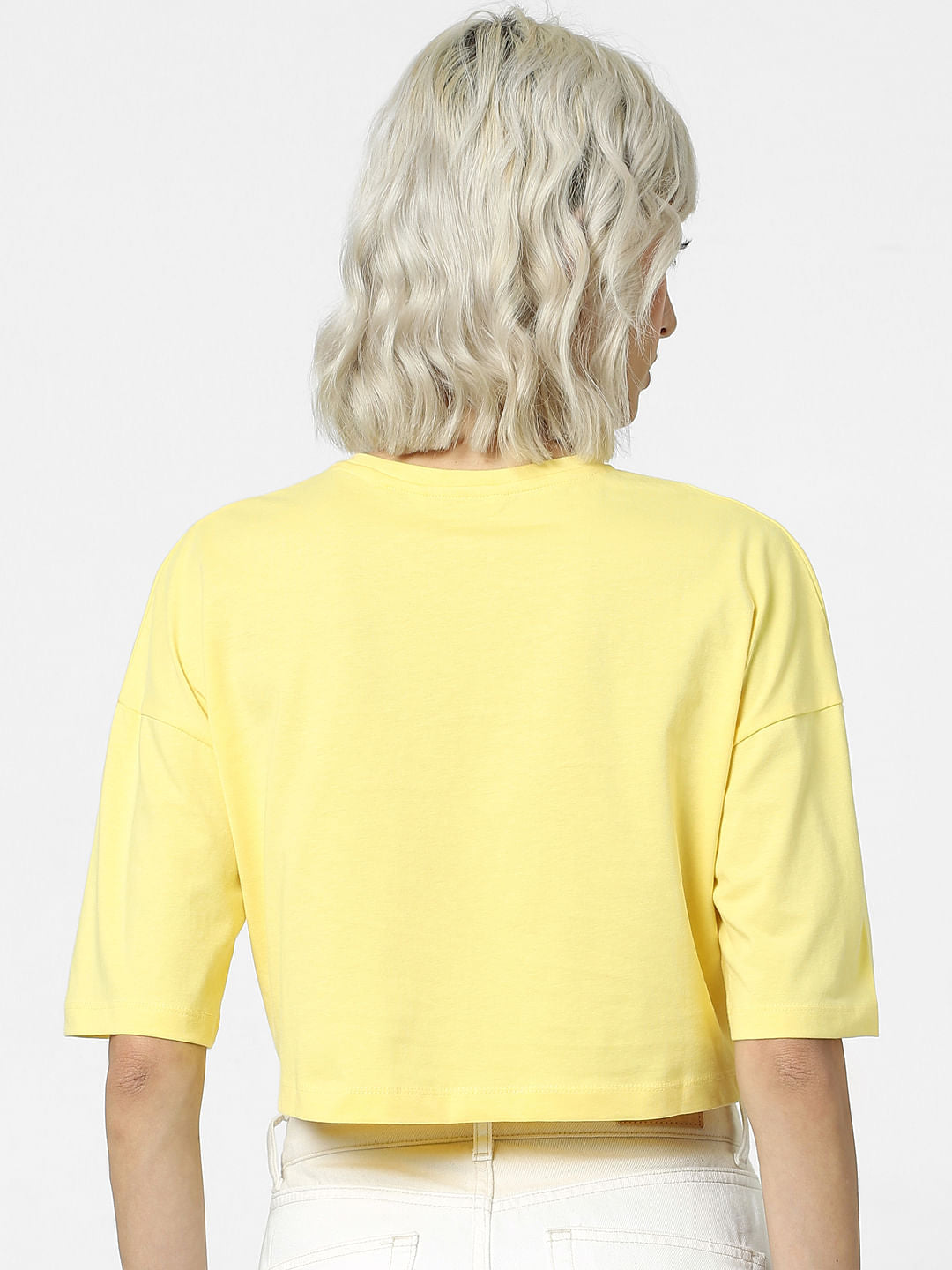 Yellow Boxy Cropped Cotton T-Shirt