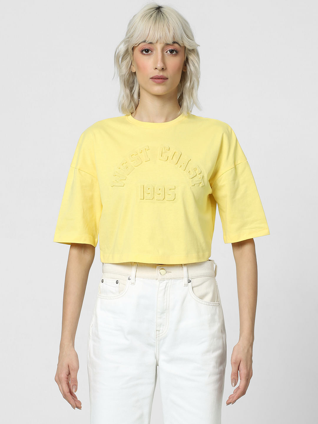 Yellow Boxy Cropped Cotton T-Shirt