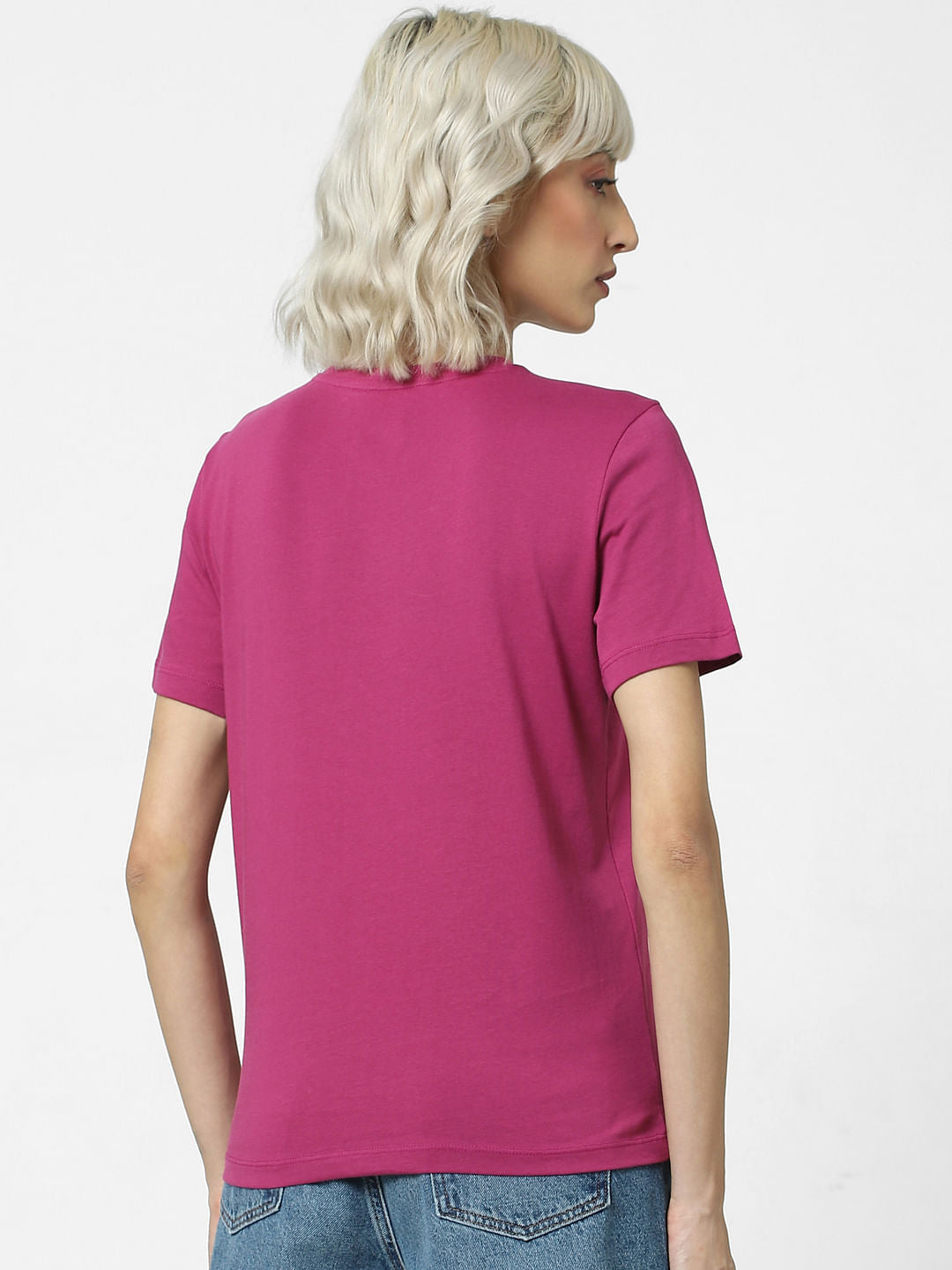 Dark Pink Text Print T-Shirt