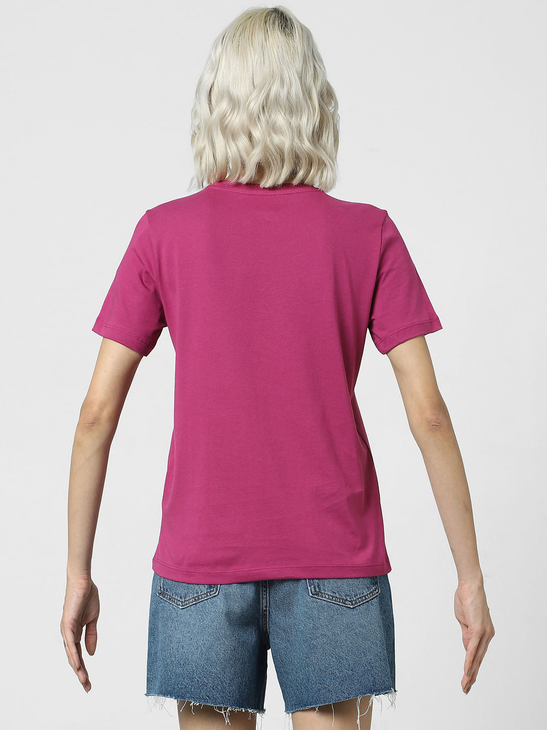 Dark Pink Text Print T-Shirt