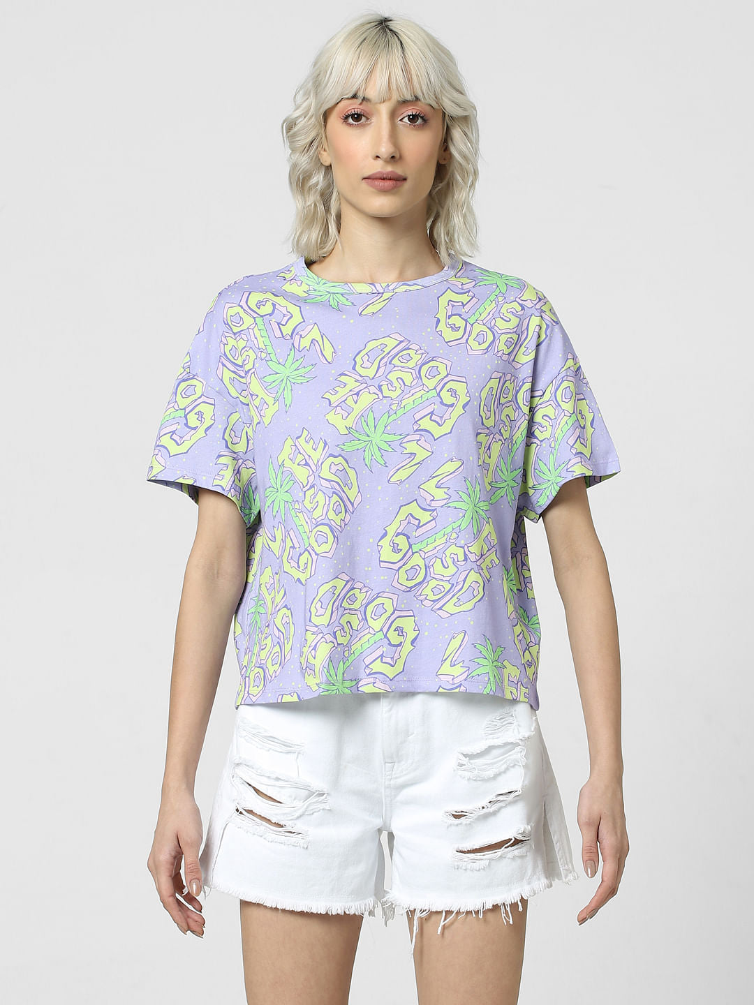 Purple Printed Boxy Fit T-Shirt