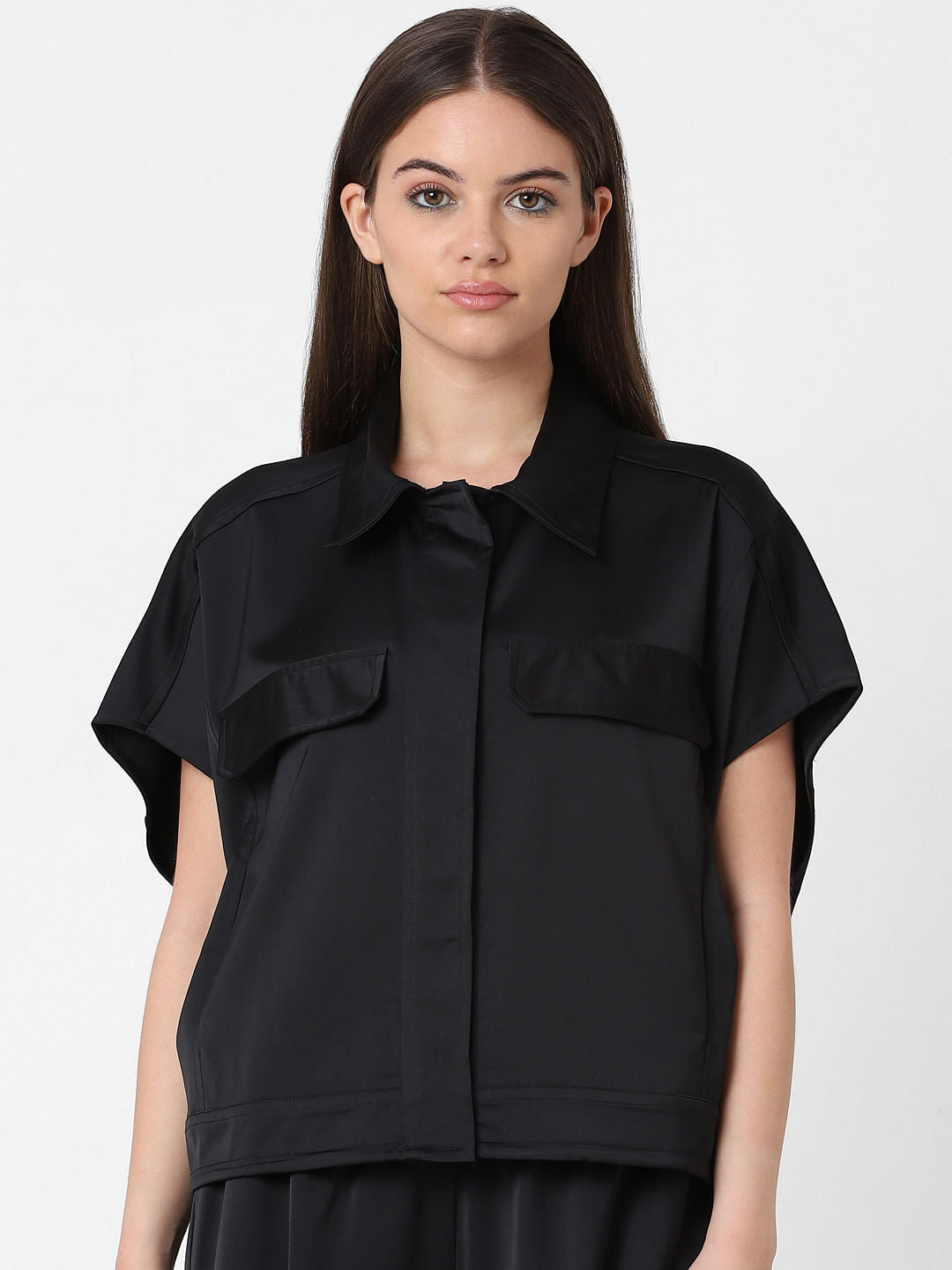 Black Boxy Fit Co-Ord Set Shirt