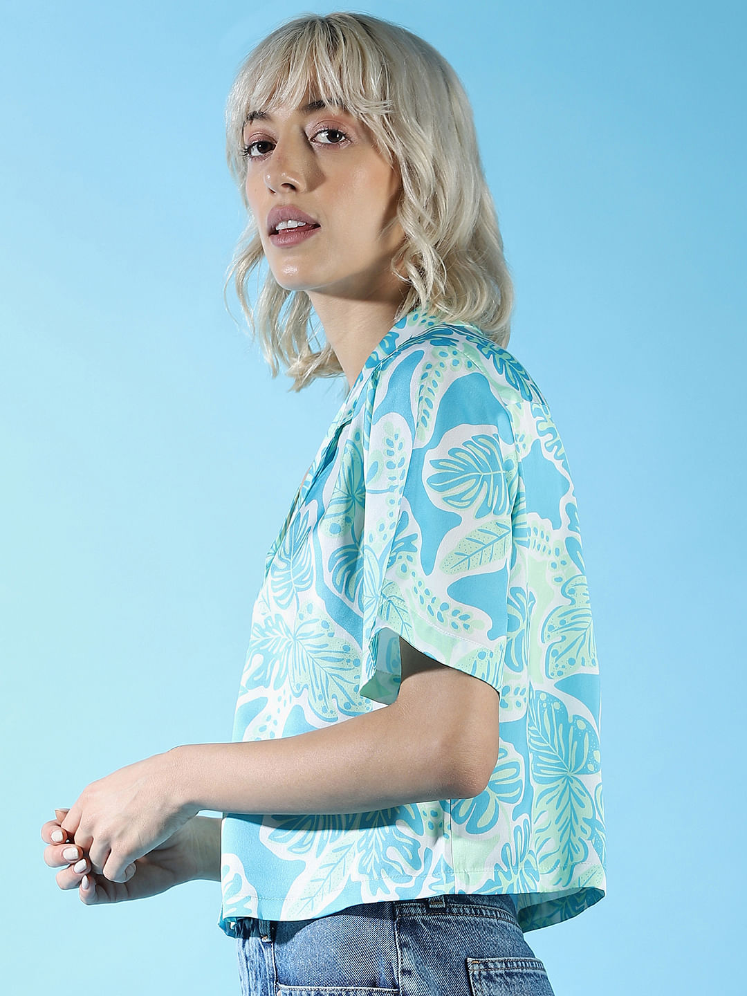 Peacock Blue Abstract Print Shirt