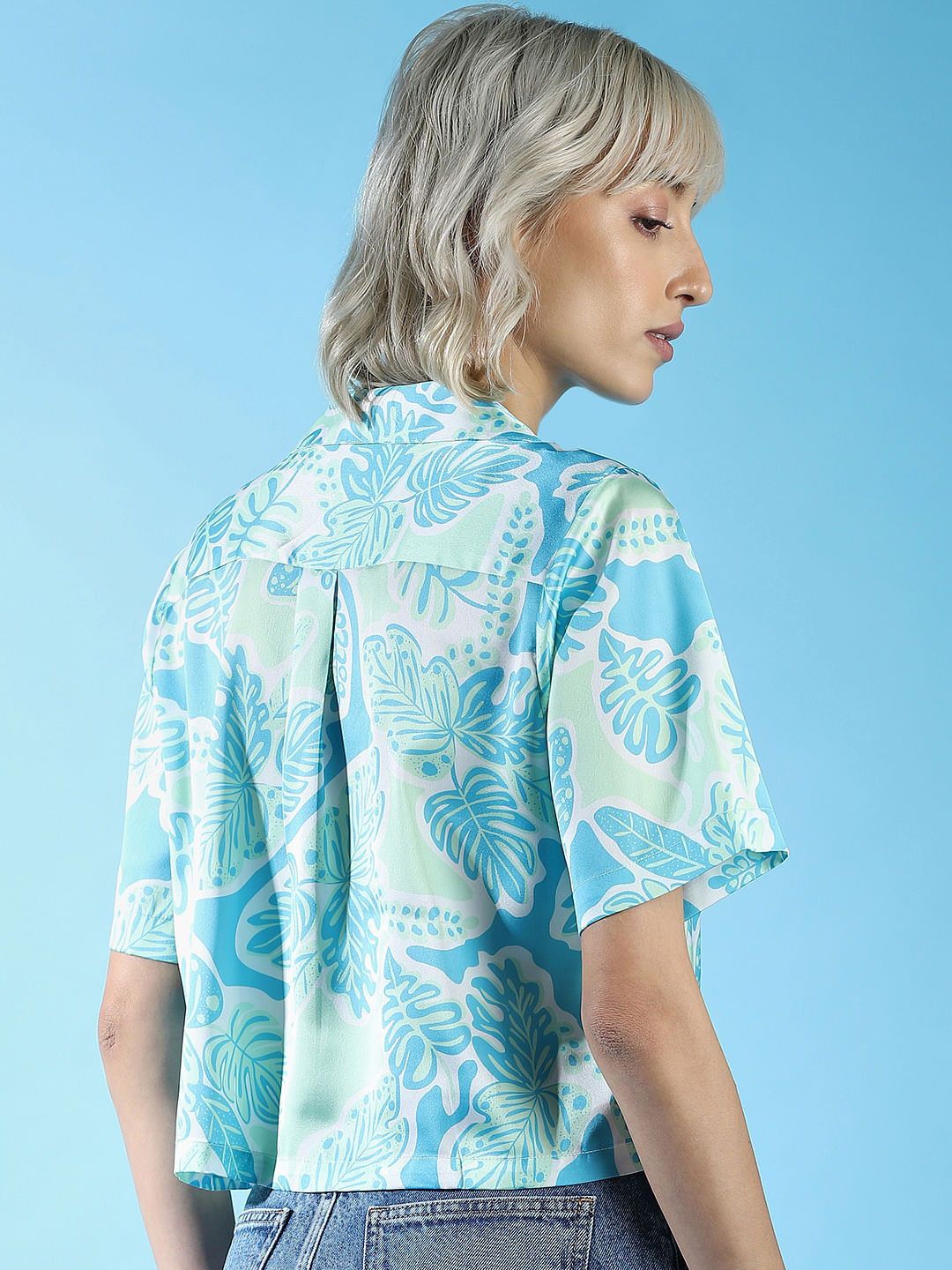 Peacock Blue Abstract Print Shirt
