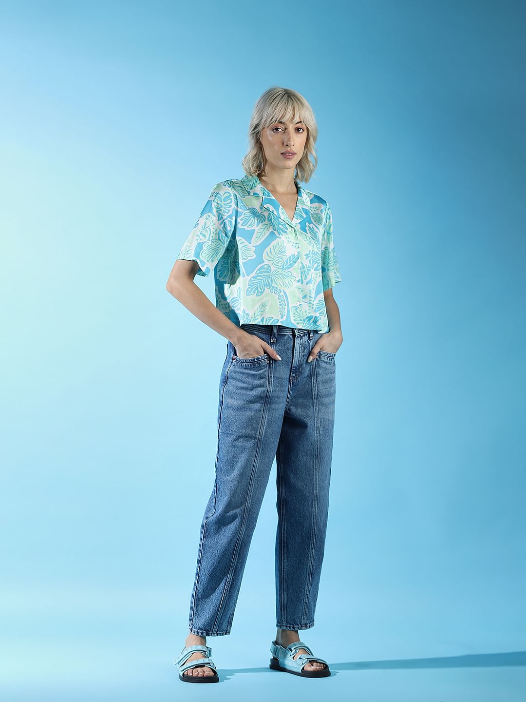 Peacock Blue Abstract Print Shirt