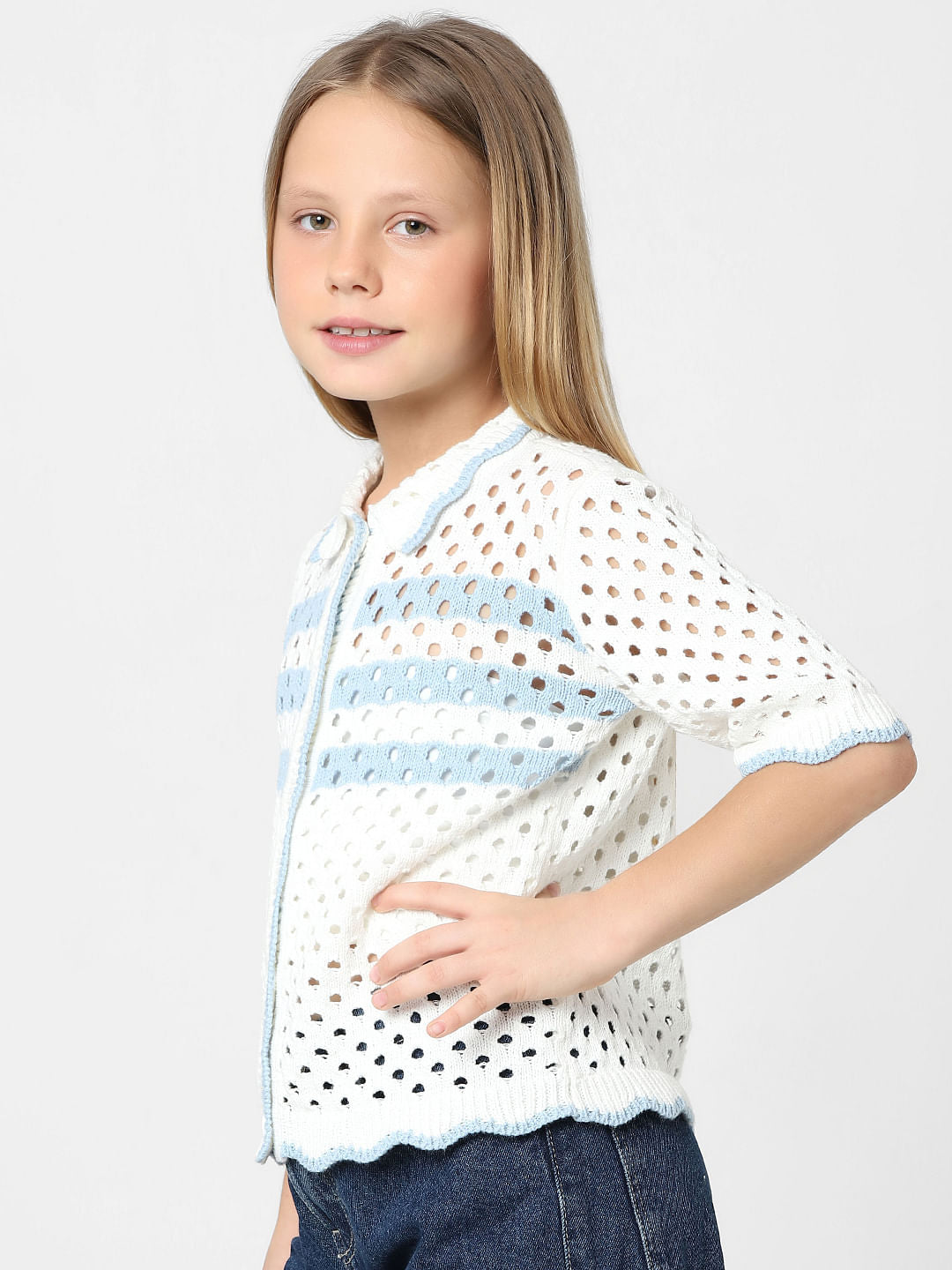 Girls White Knit Top