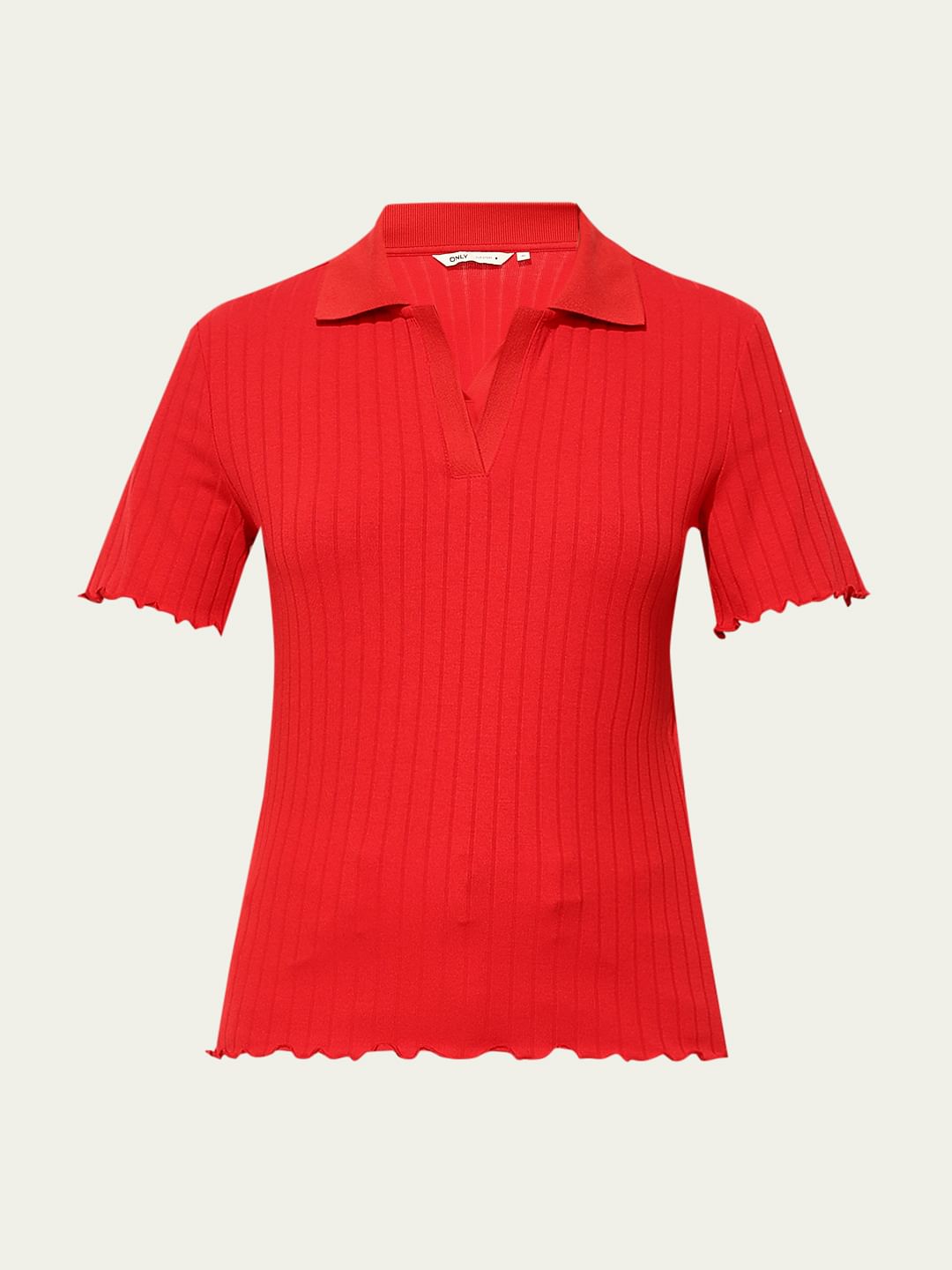 Red Ribbed Polo T-Shirt