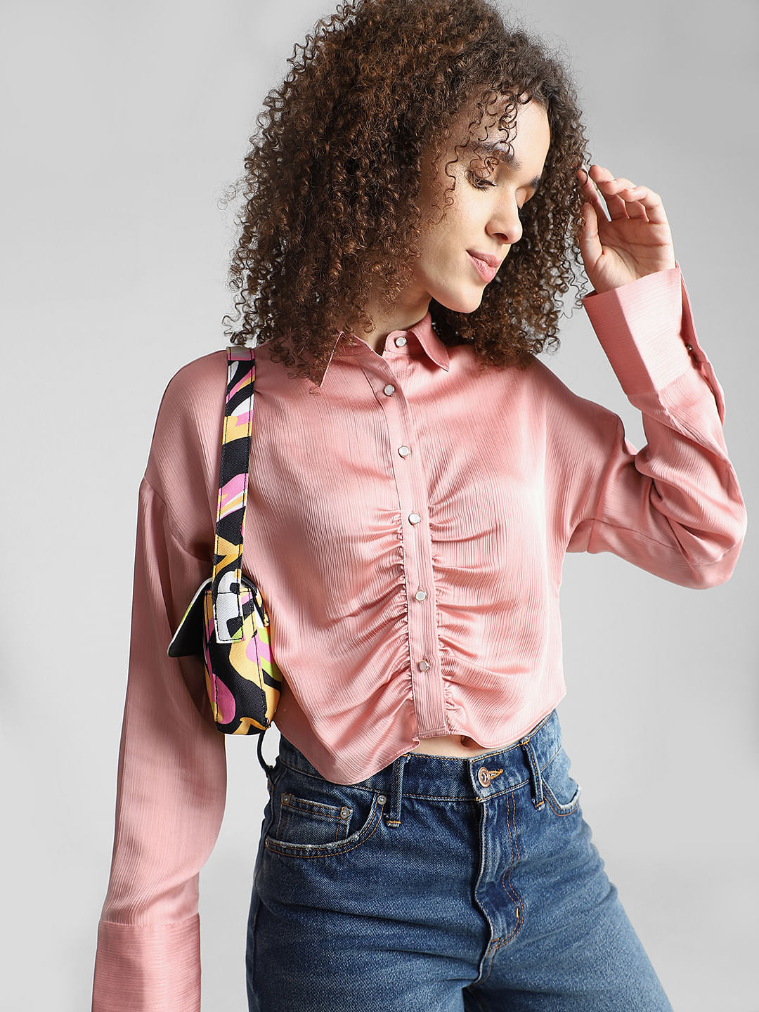 Coral Ruched Full Sleeves Shirt