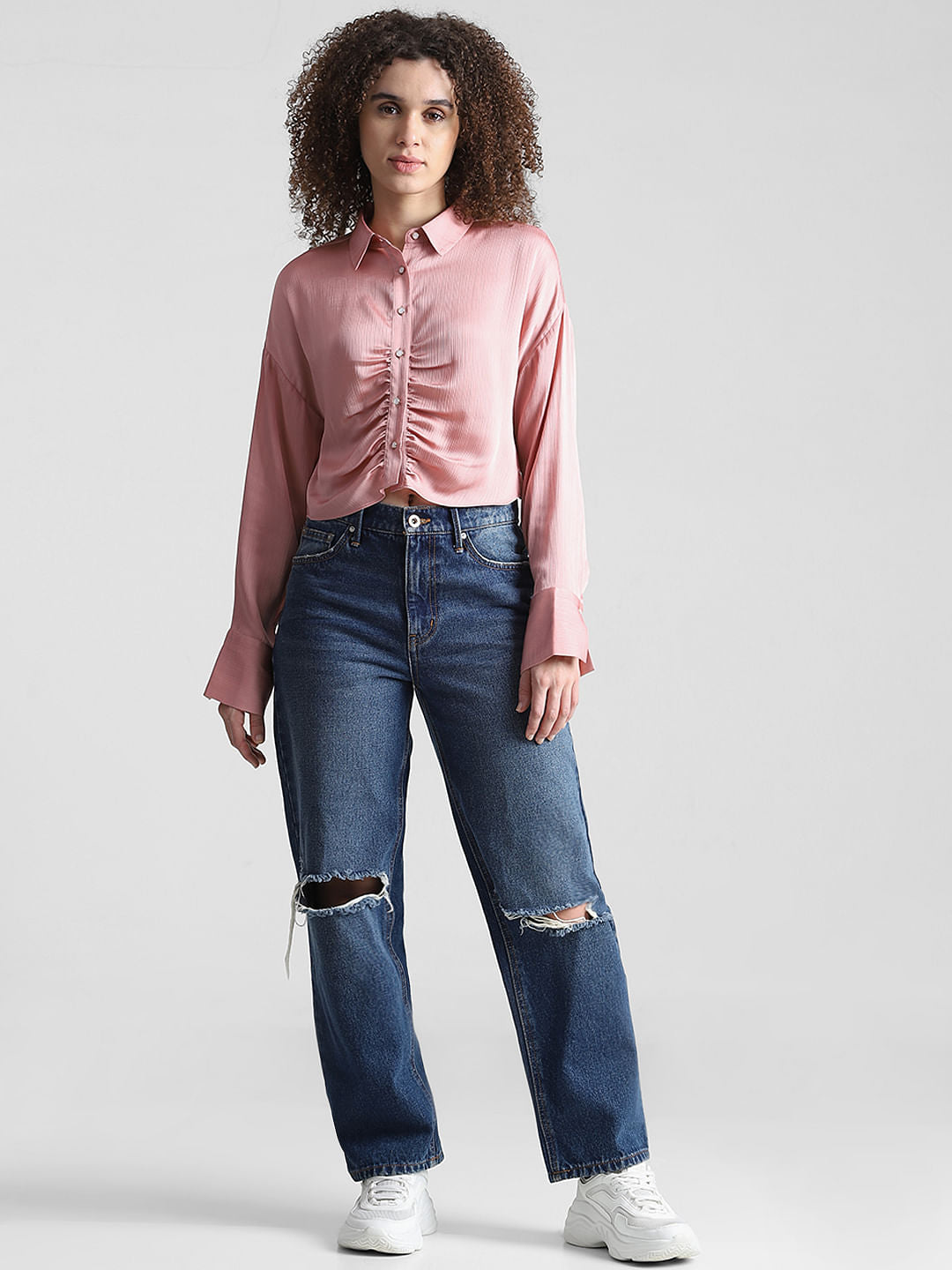 Coral Ruched Full Sleeves Shirt