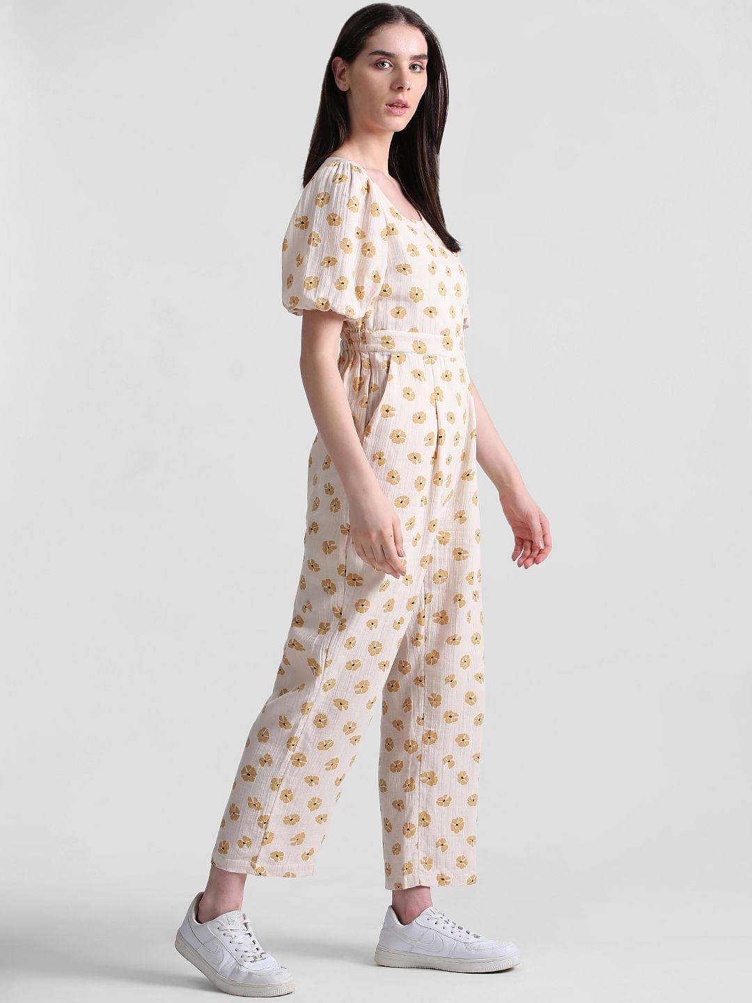 Beige Floral Print Jumpsuit