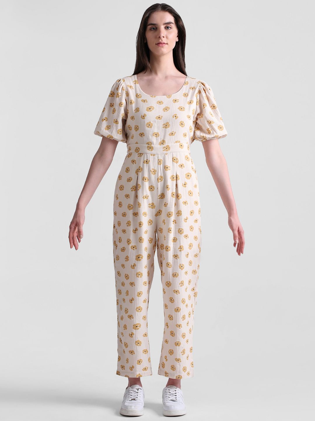 Beige Floral Print Jumpsuit