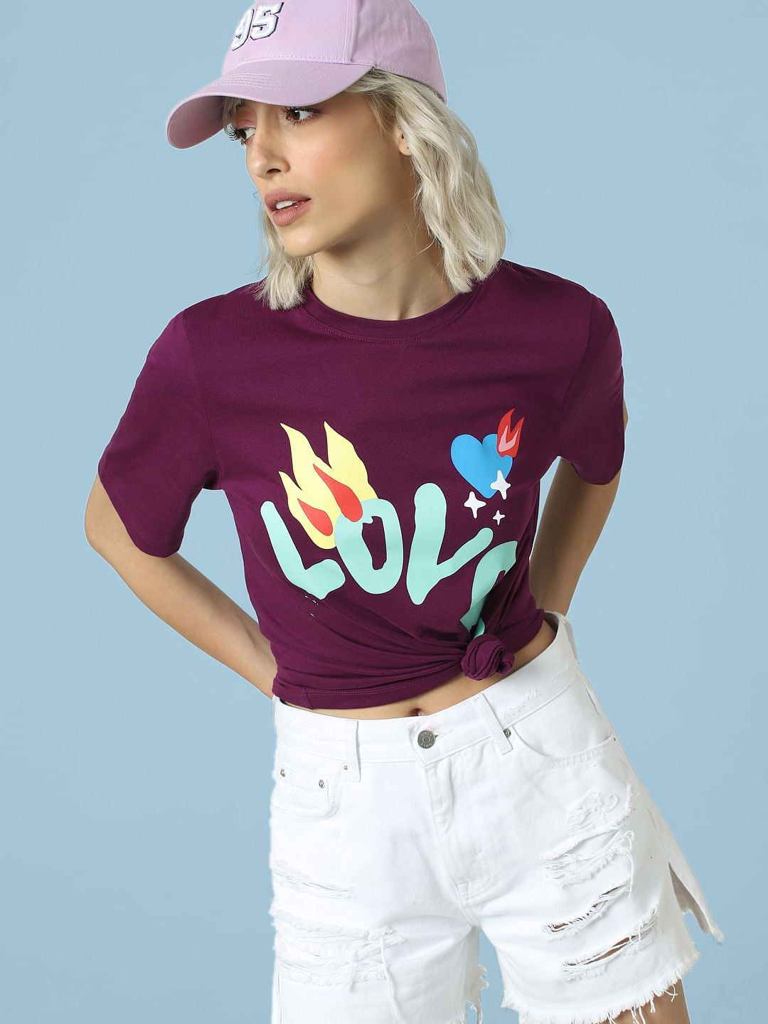 Purple Text Print T-Shirt