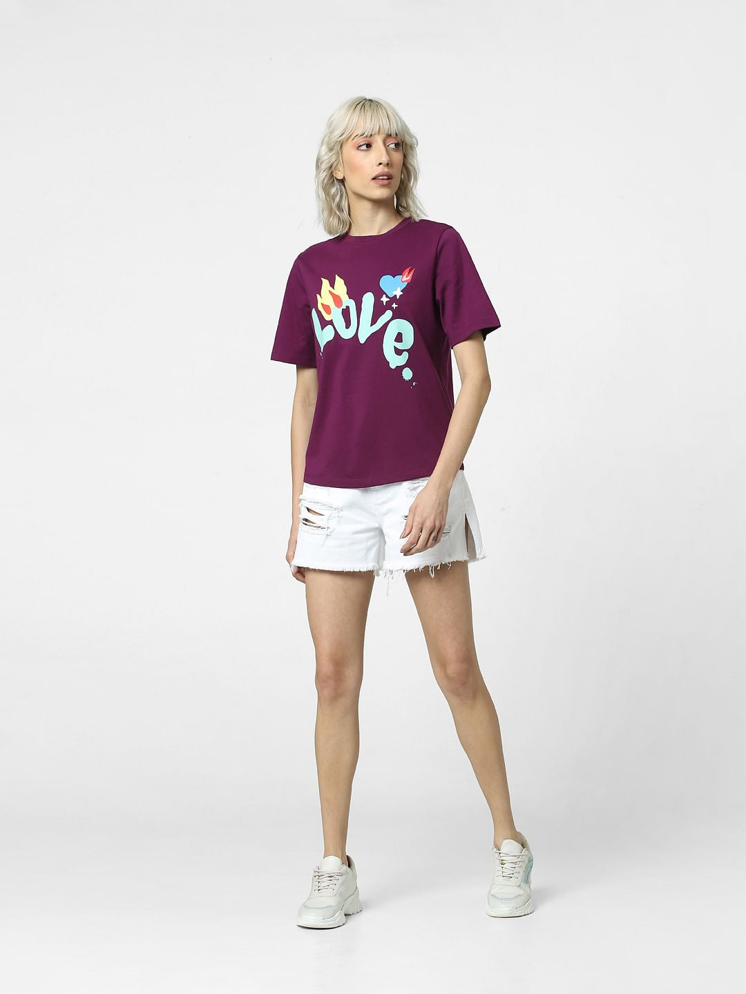 Purple Text Print T-Shirt