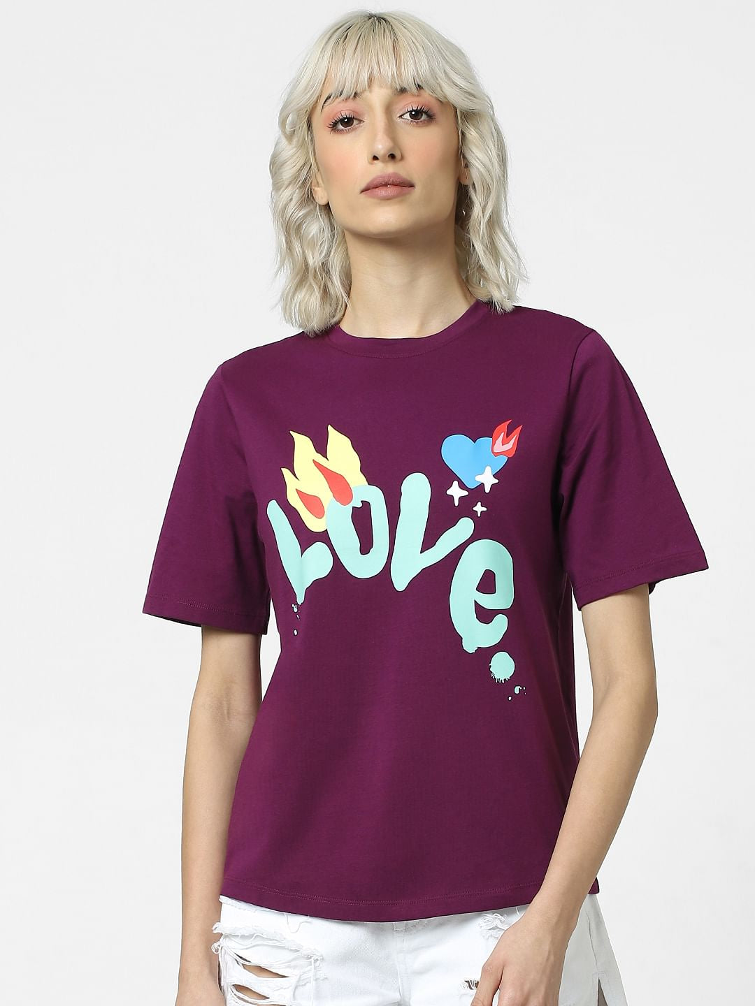 Purple Text Print T-Shirt