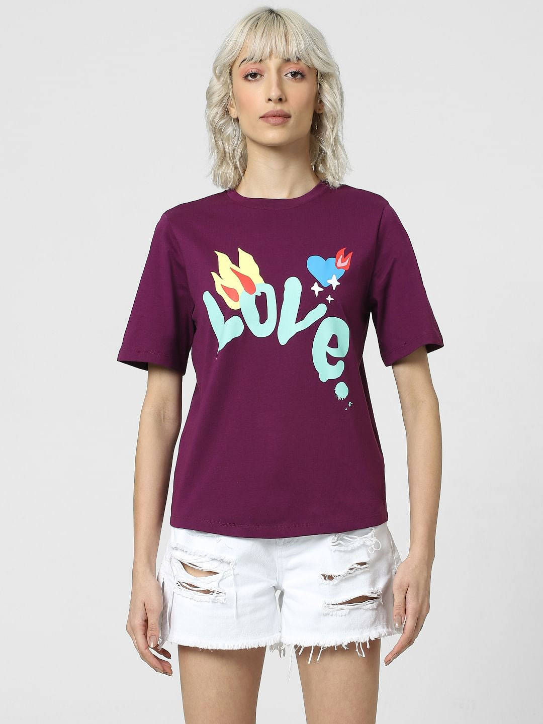 Purple Text Print T-Shirt