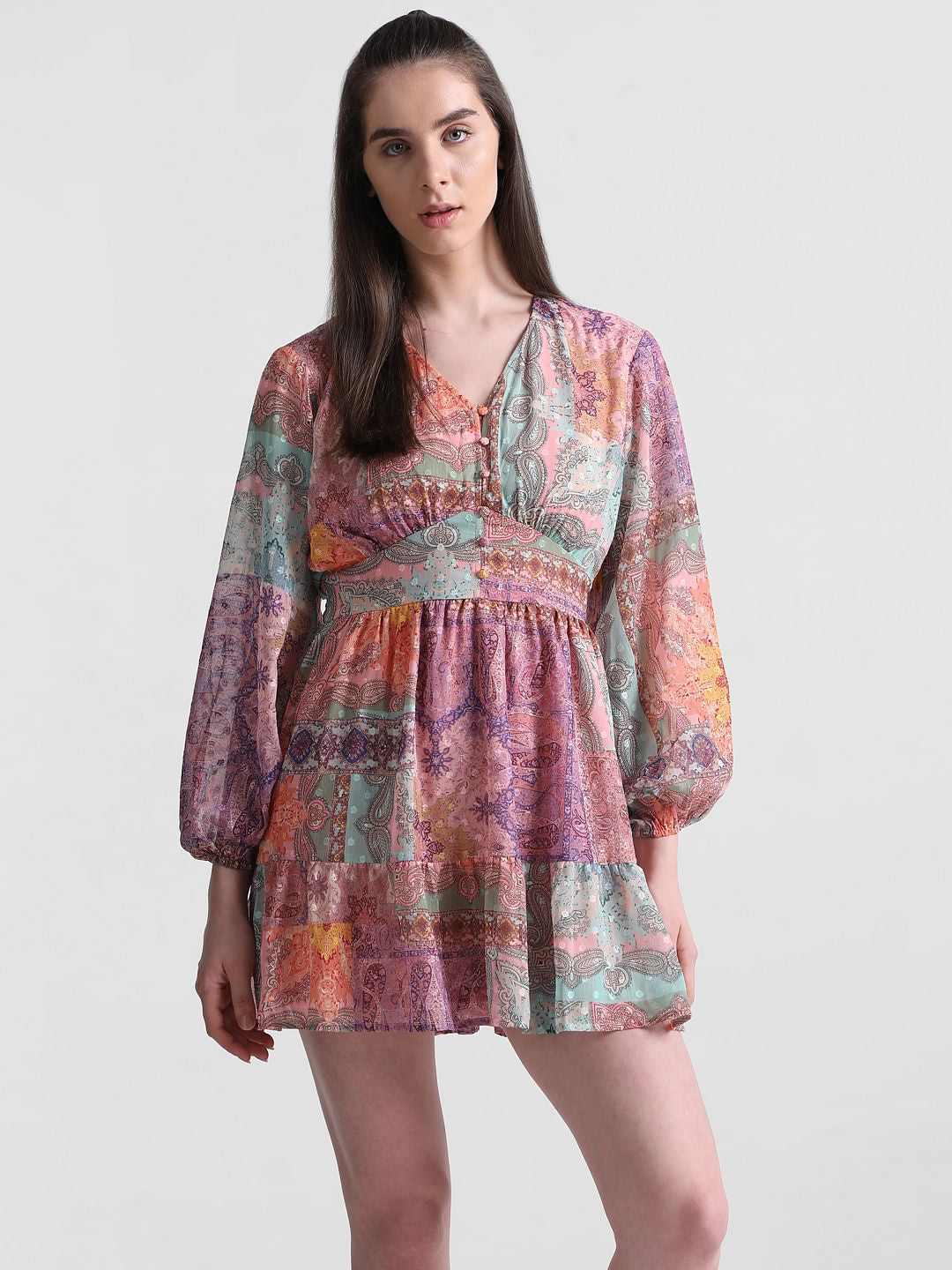 Pink Abstract Print Chiffon Dress