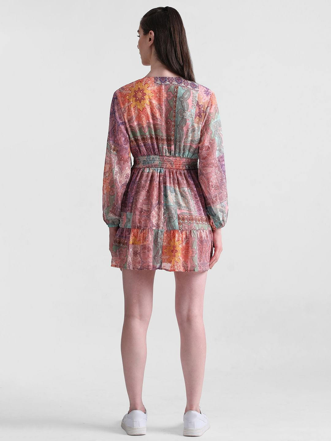 Pink Abstract Print Chiffon Dress