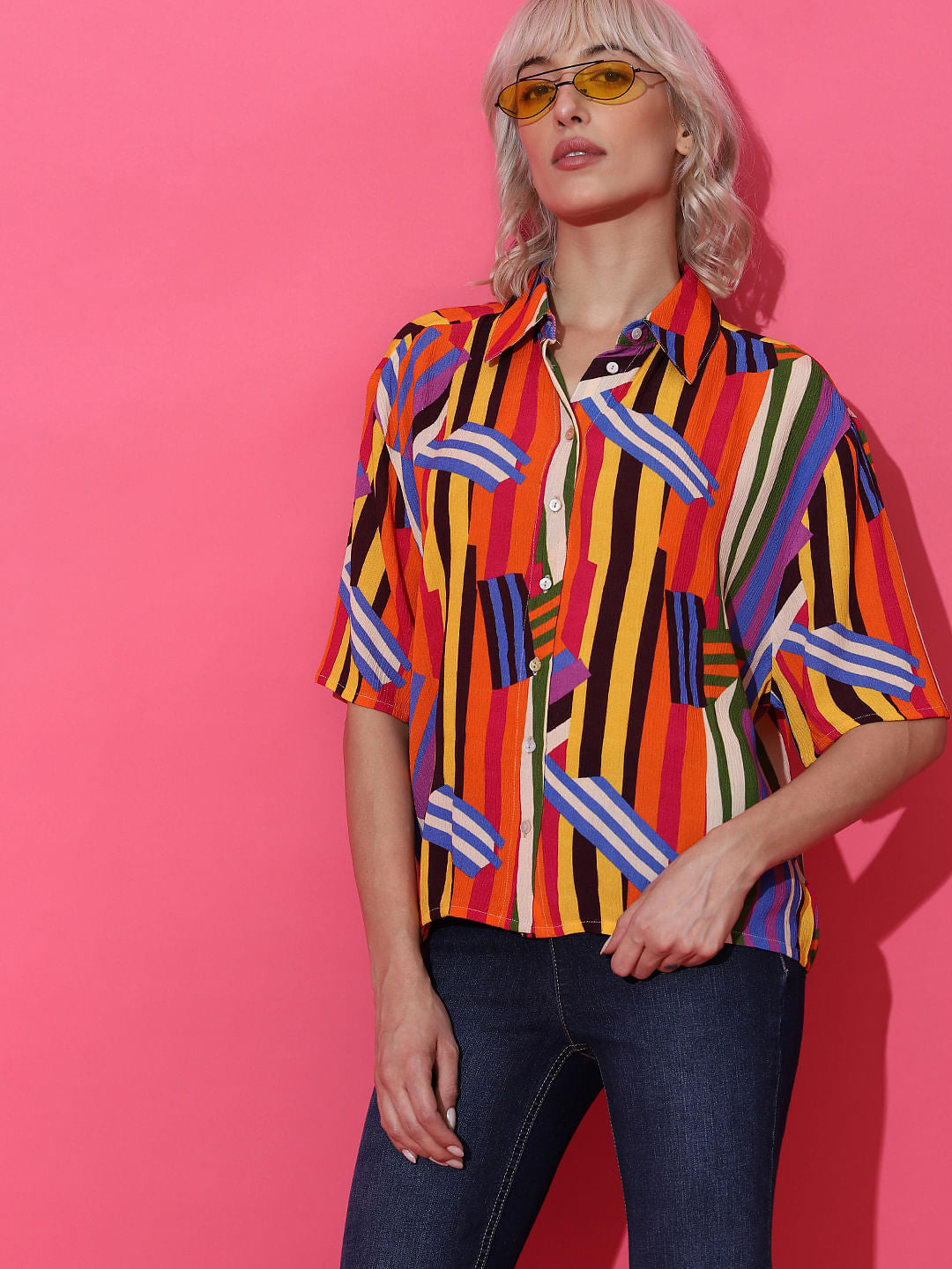 Multi-Coloured Printed Crepe Shirt