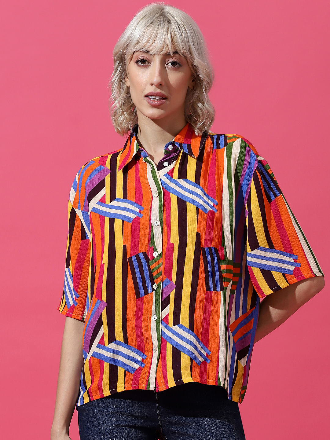 Multi-Coloured Printed Crepe Shirt