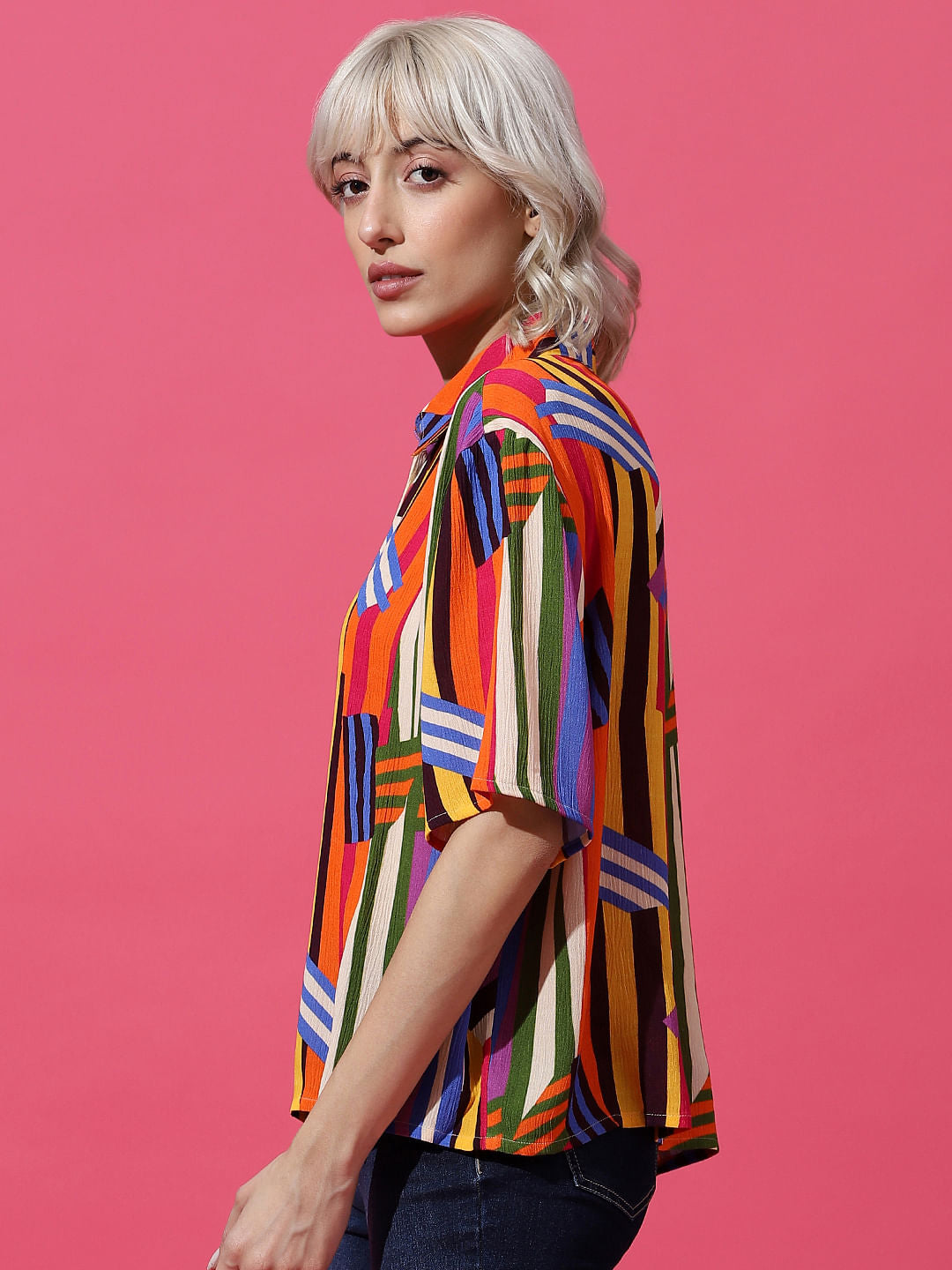 Multi-Coloured Printed Crepe Shirt